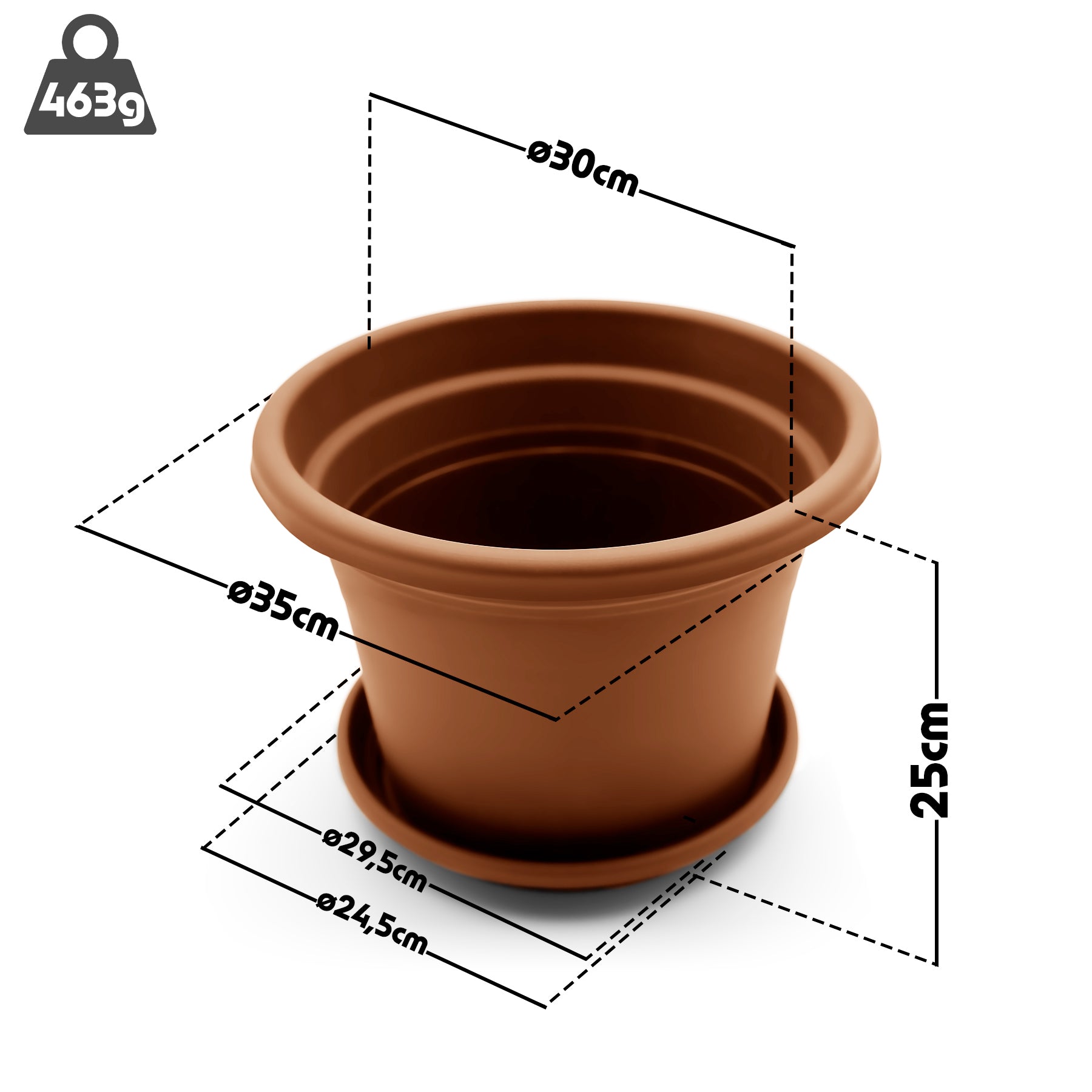 BigDean Garten Blumentopf rund 35 cm Terracotta mit Untersetzer wetterfest