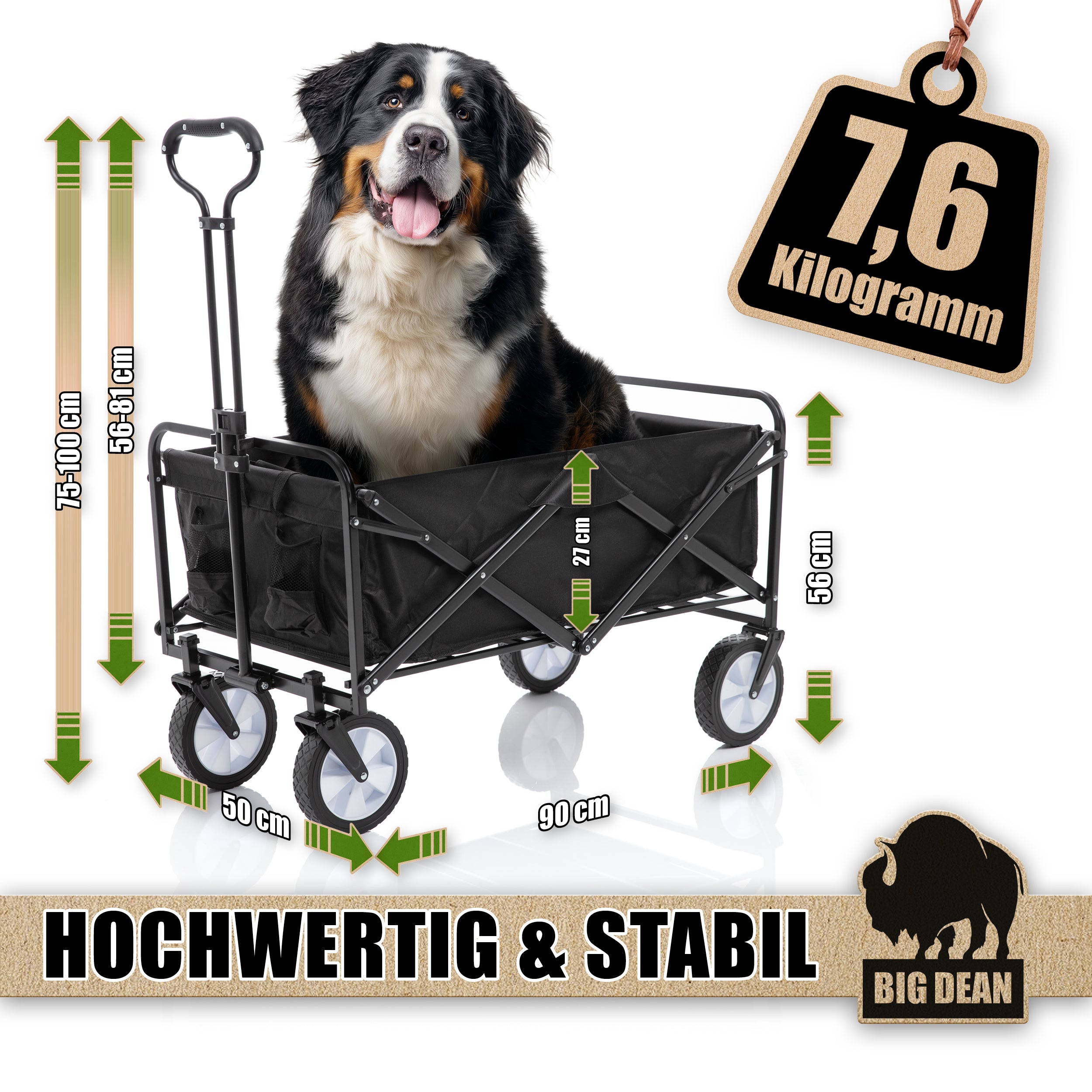 BigDean Garten Bollerwagen faltbar 105L 100 kg belastbar