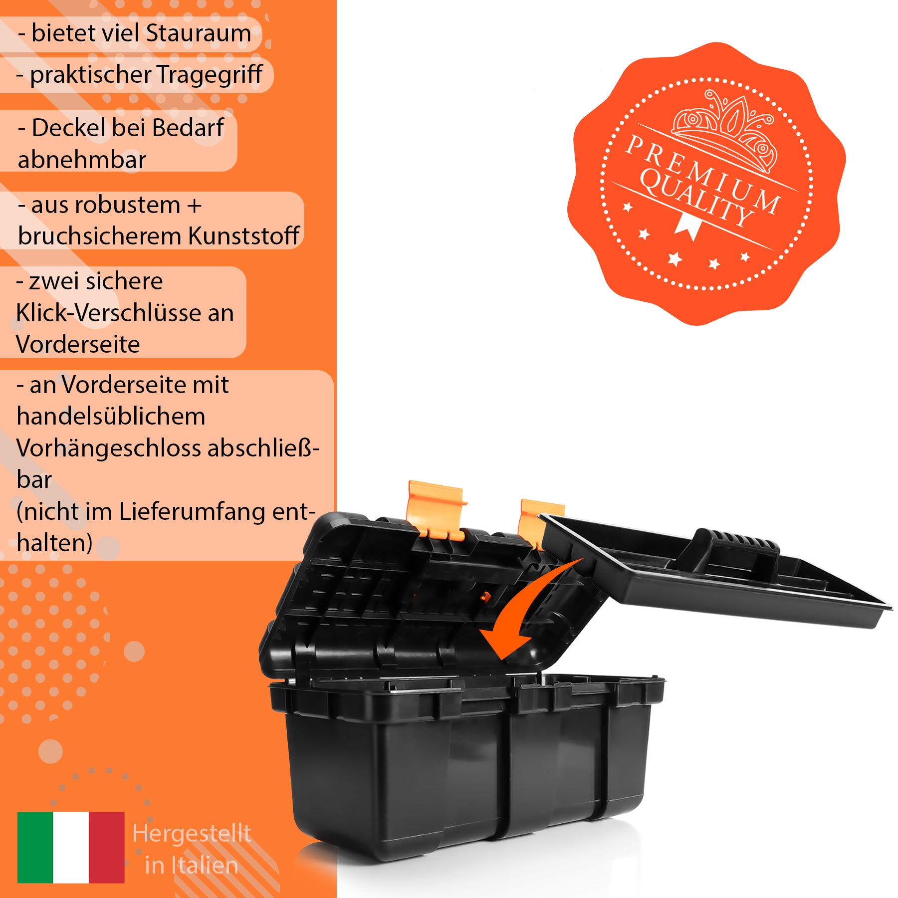 BigDean Werkzeugkoffer leer Werkzeugkiste 50 cm schwarz-orange