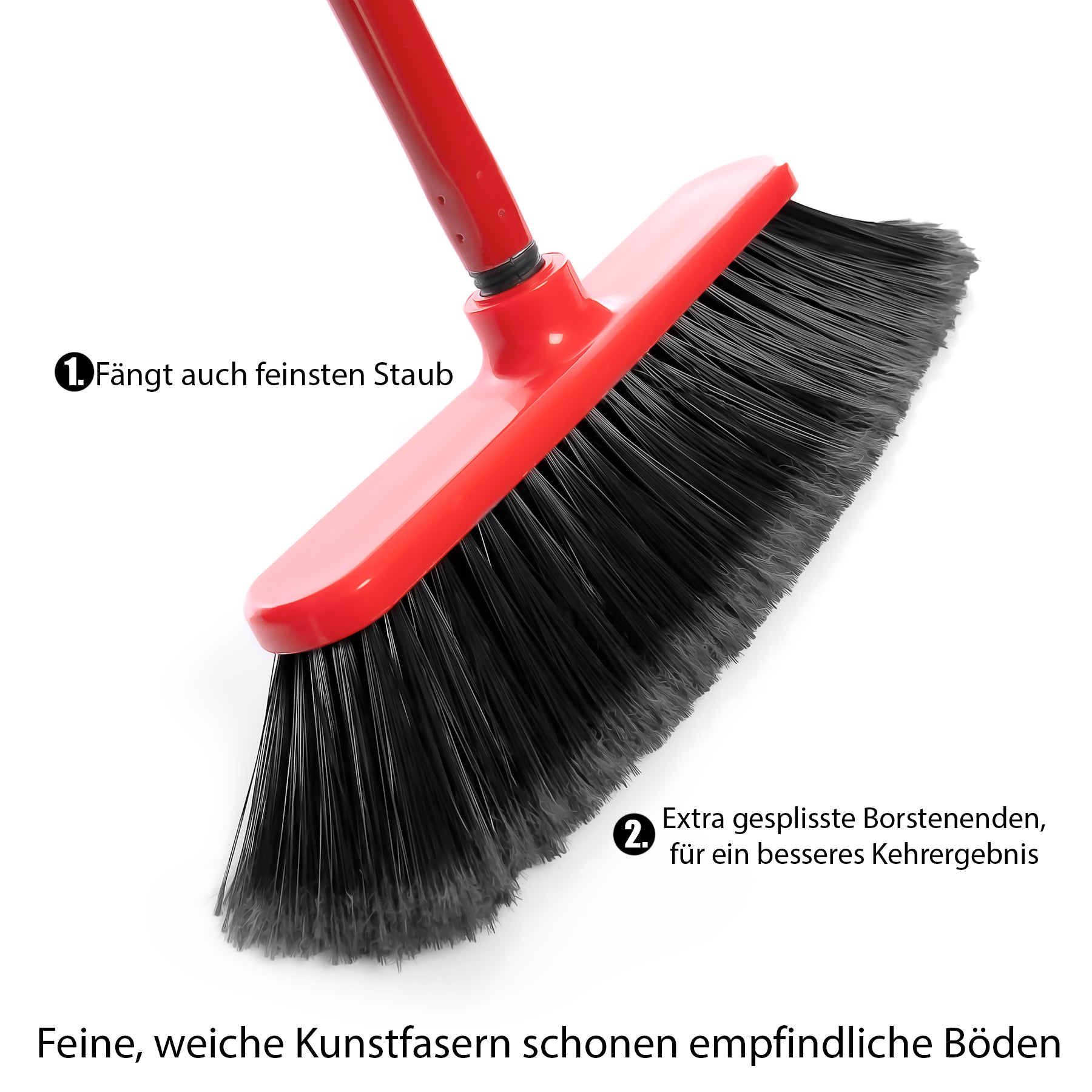 BigDean Besen mit Stiel 30cm Zimmerbesen 2er Set weich Rot