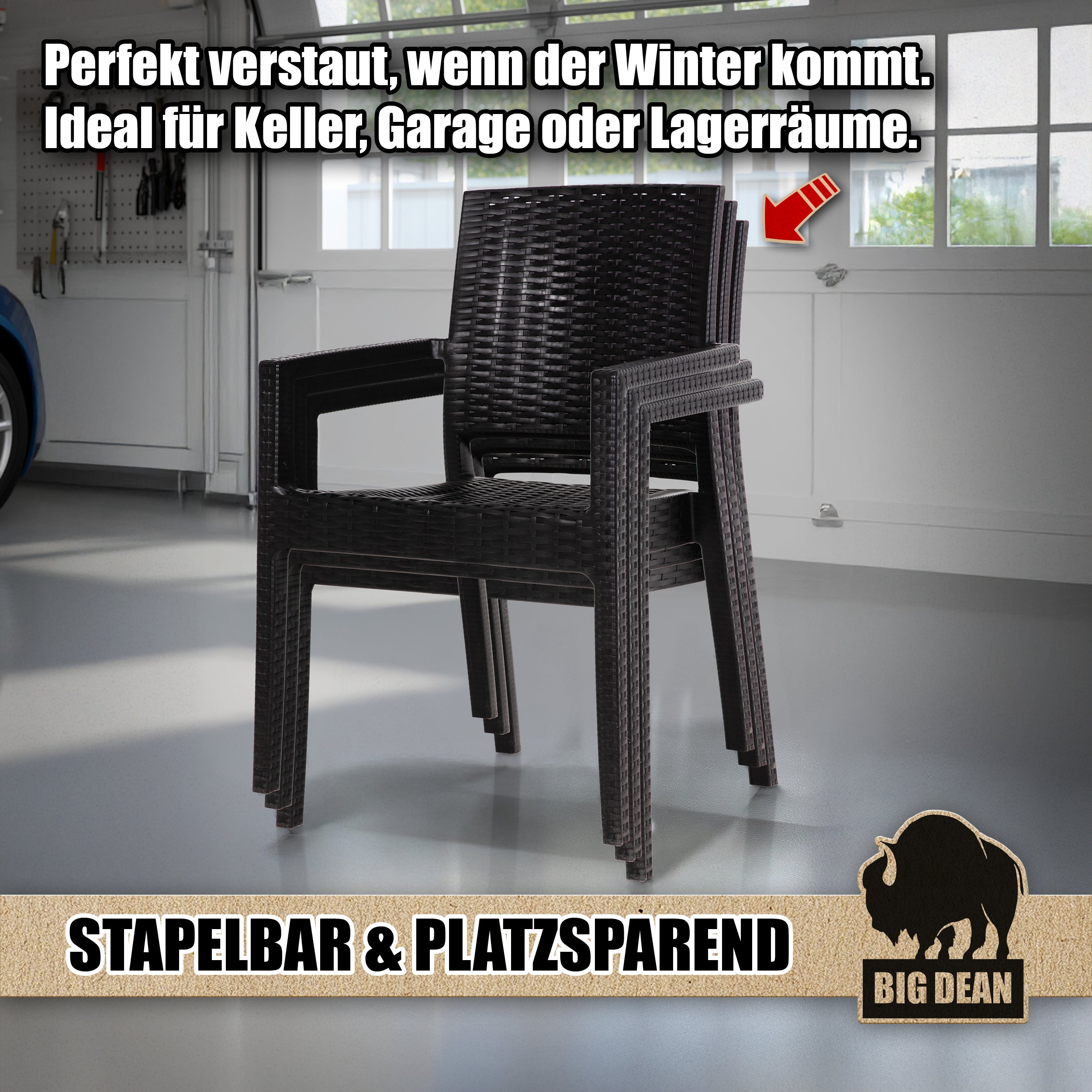 BigDean Gartenstuhl Dalia Rattan-Optik stapelbar Anthrazit