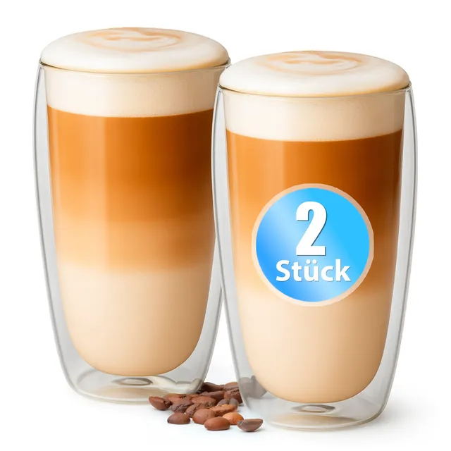 BigDean Latte Macchiato Gläser 350 ml 2 Stück doppelwandig Glas