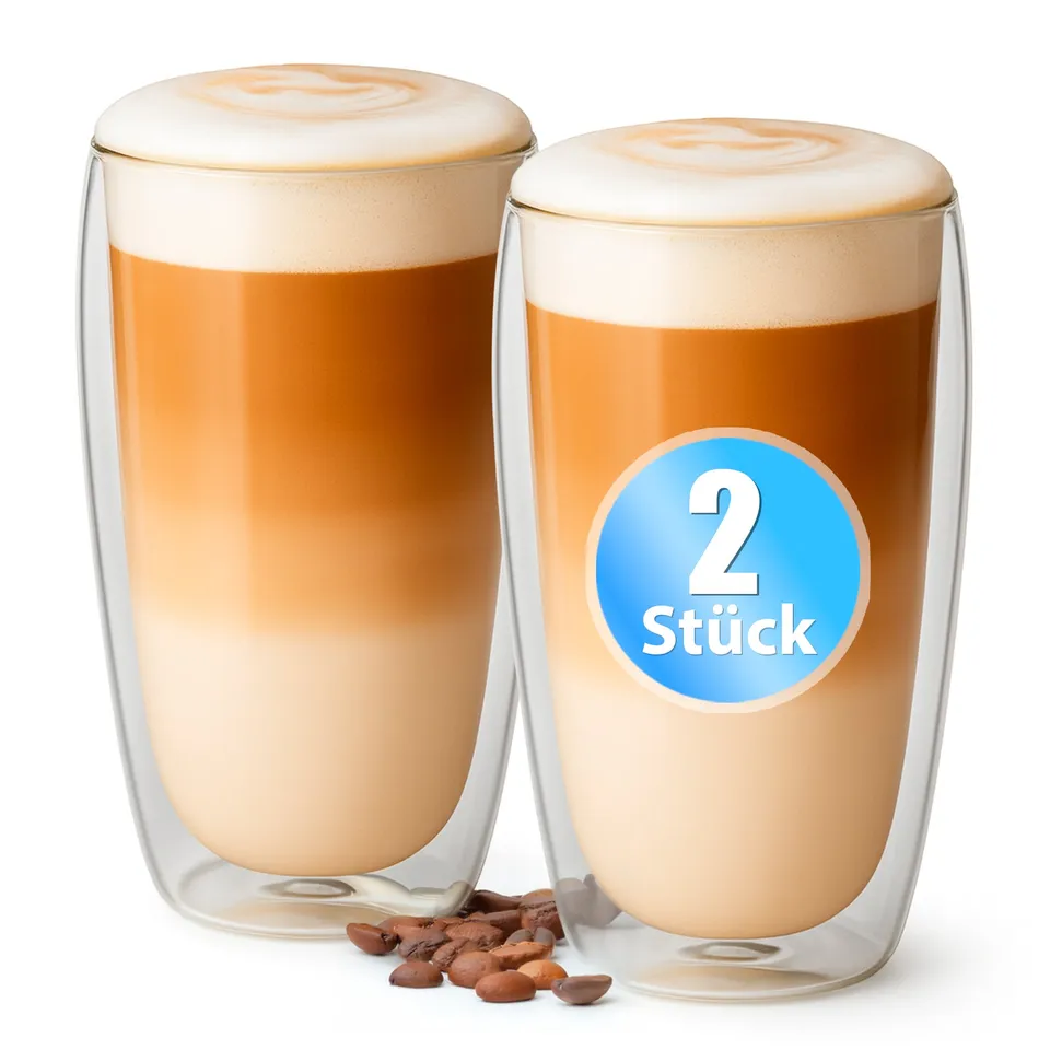BigDean Latte Macchiato Gläser 350 ml 2 Stück doppelwandig Glas