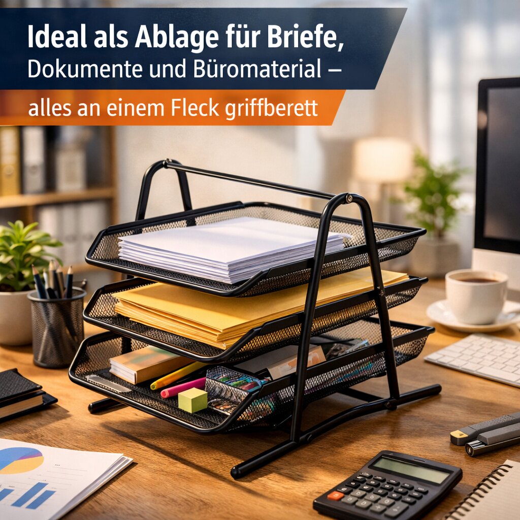 BigDean Büro Dokumentenablage Metall A4 3 Fächer Schwarz