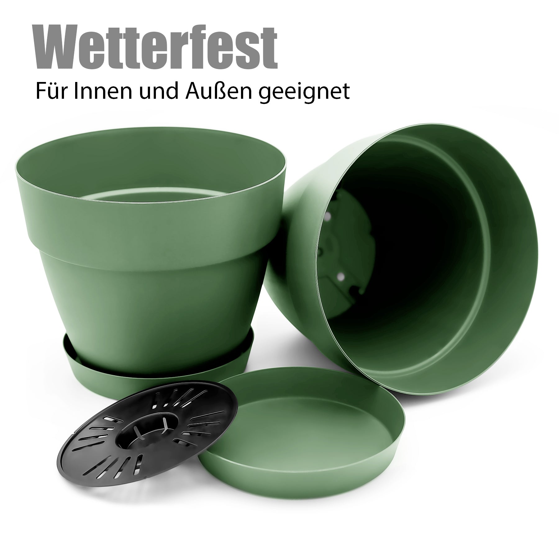 BigDean Garten Blumentopf olivgrün 47 cm 3 Stück Untersetzer