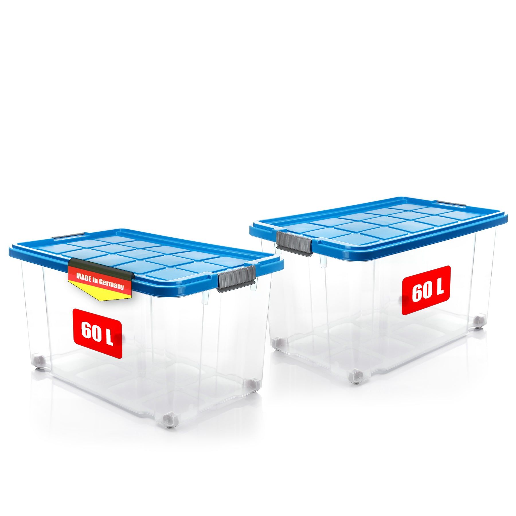 BigDean Aufbewahrungsbox 60L 2er Pack azurblau stapelbar