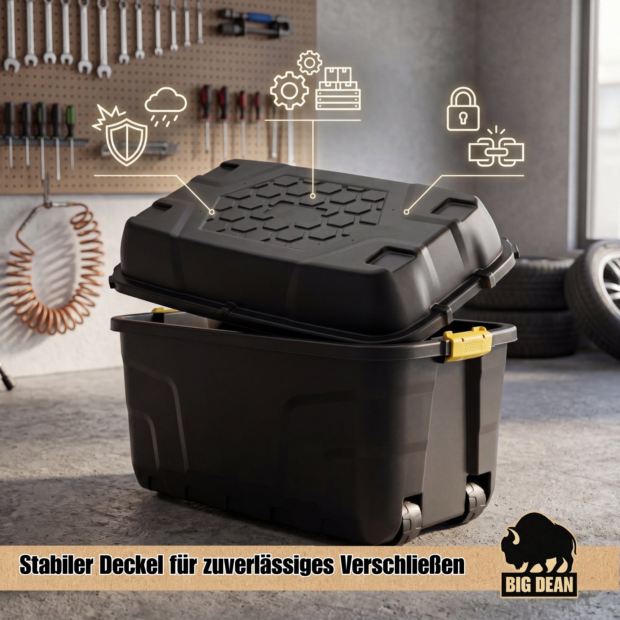 BigDean Aufbewahrung Transportbox 175L schwarz mit Rollen