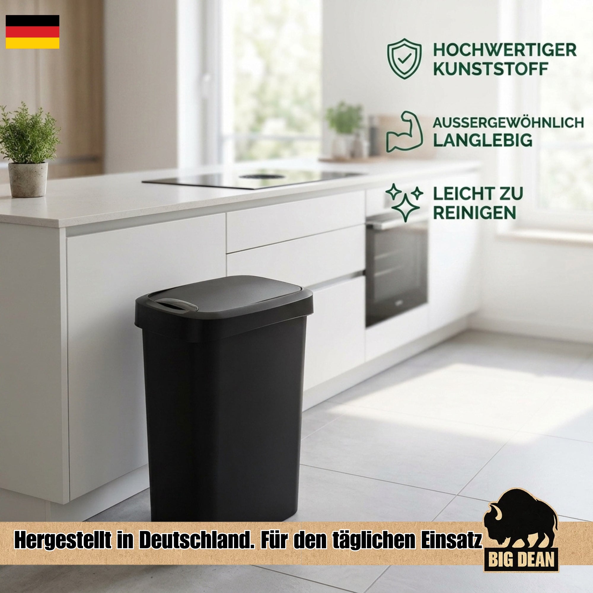BigDean Mülleimer 50l mit Deckel Schwingdeckel Made in Germany