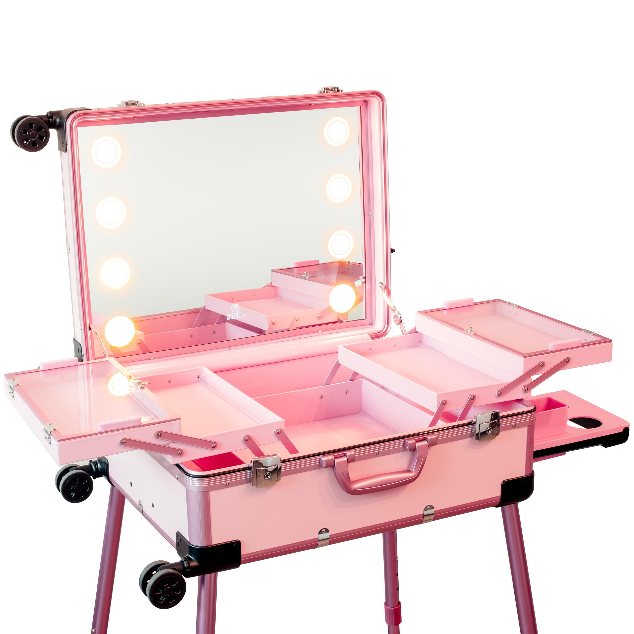 Create It Beauty Cases Schminkkoffer Trolley Rosa mit Spiegel