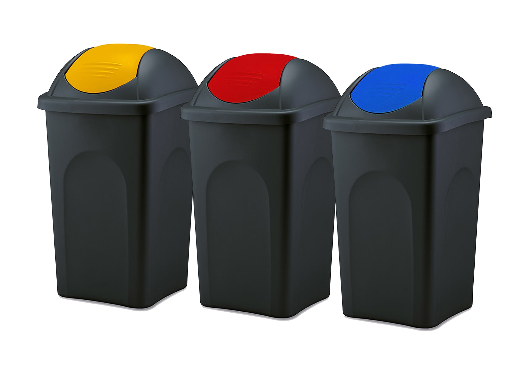 BigDean Haushalt Mülleimer 60L 3er Set Schwingdeckel bunt