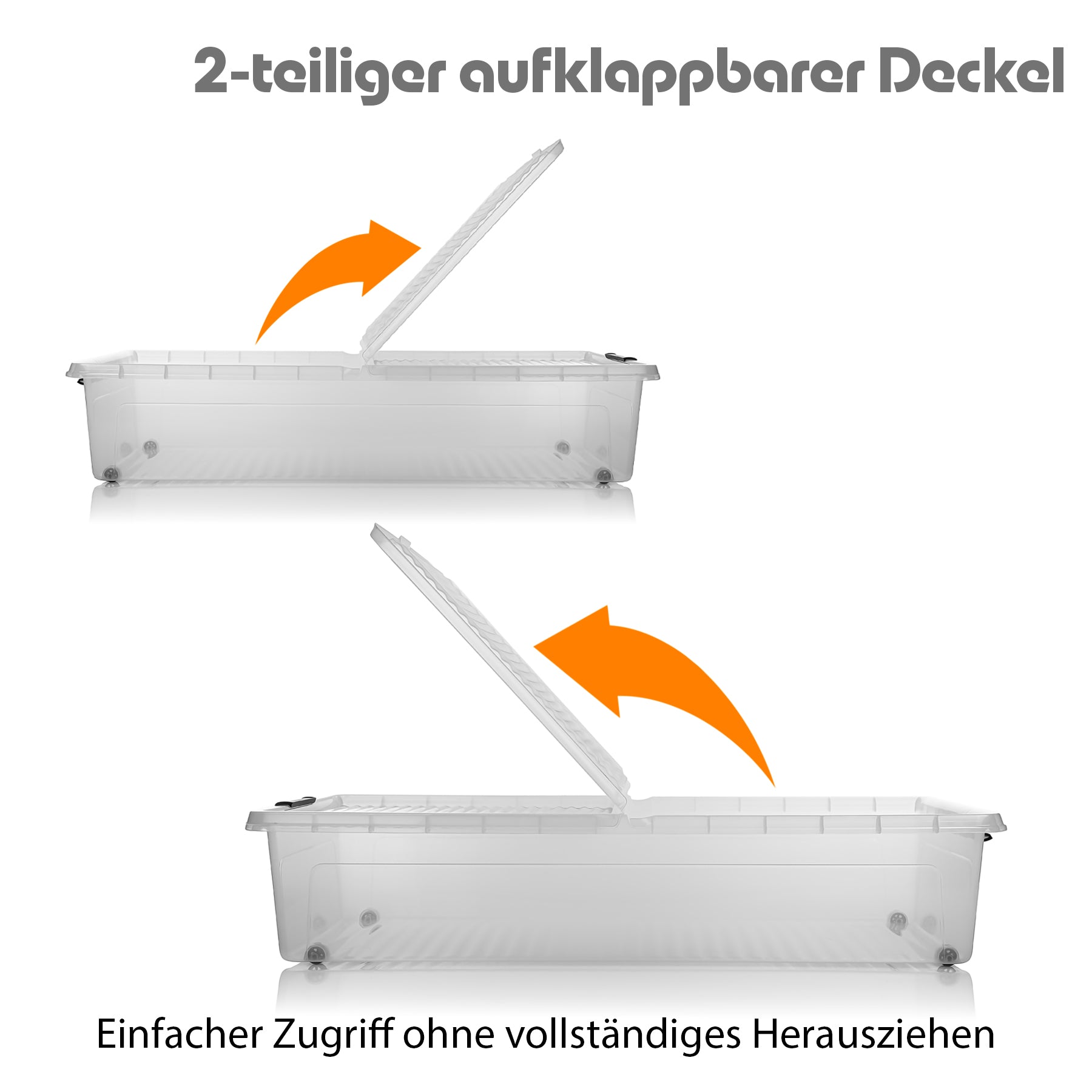 BigDean Aufbewahrungsbox Unterbett 32L 4er Set Transparent Rollen