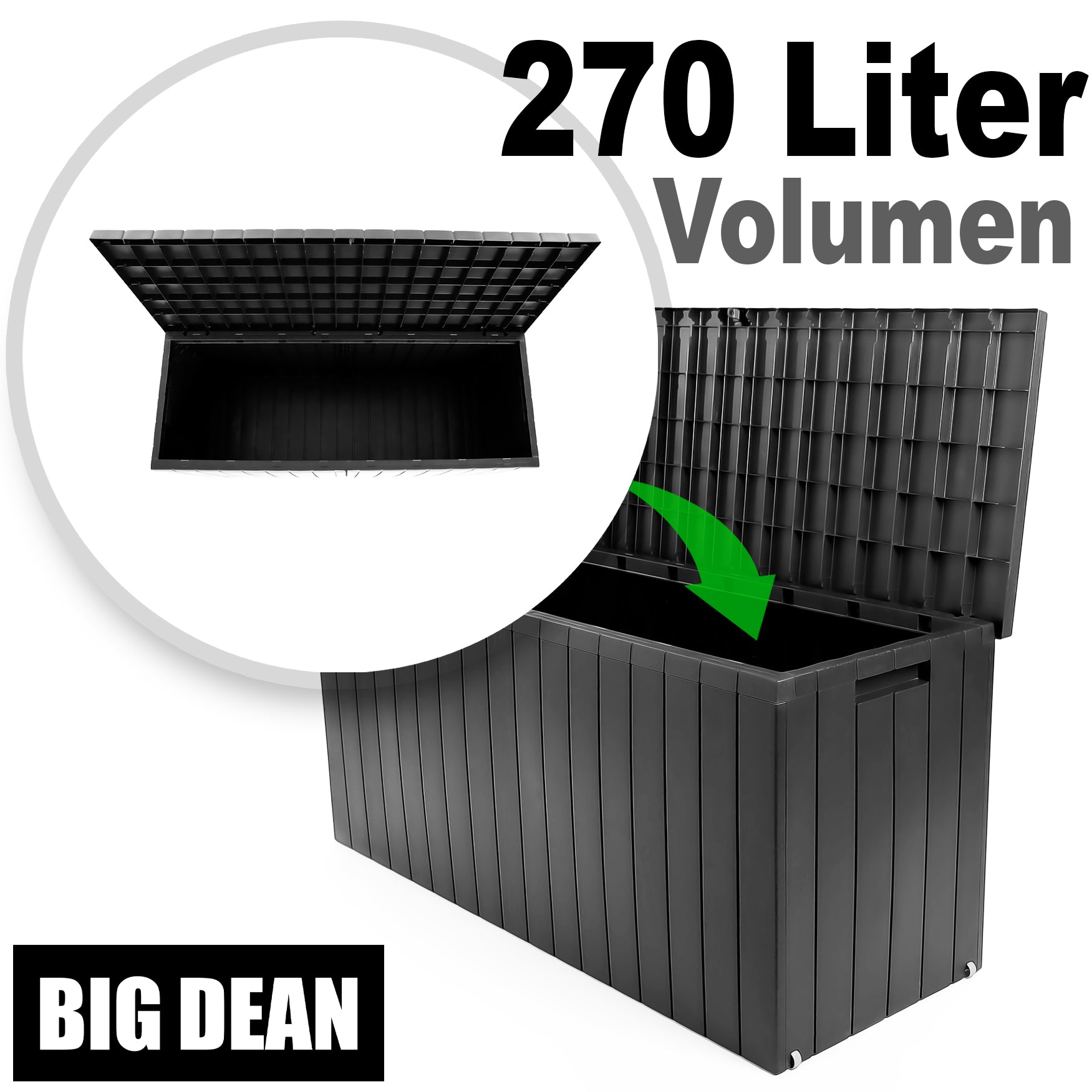 BigDean Gartenbox 270 L mit Rollen wetterfest Auflagenbox