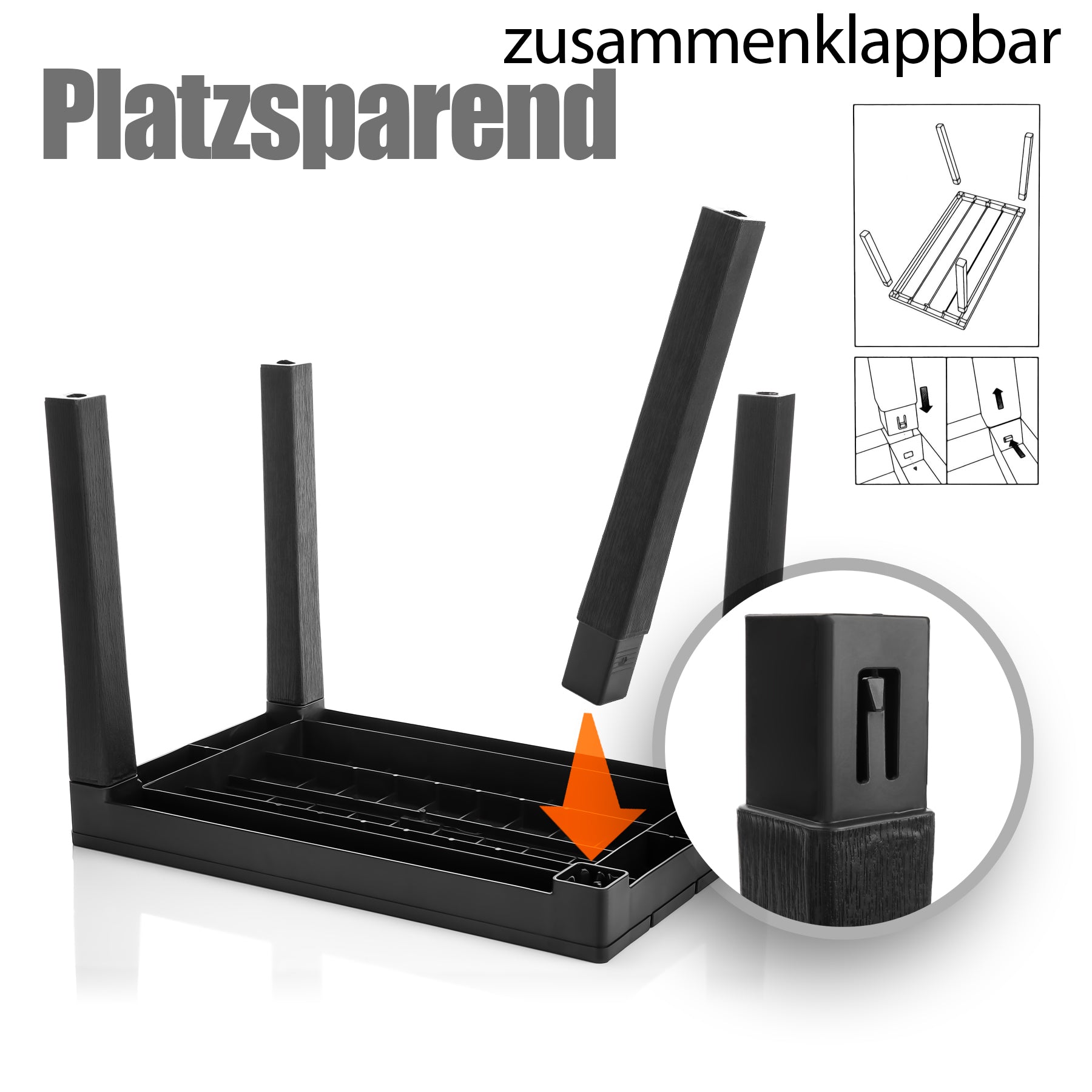 BigDean Garten Beistelltisch Schwarz Kunststoff Klappbar Outdoor