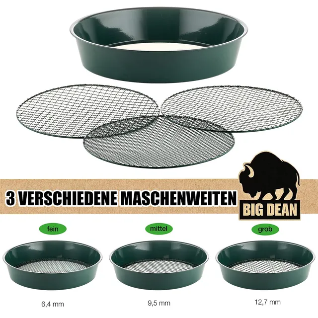 BigDean Gartensieb Metall Ø37cm Erdsieb 3 Einsätze grün