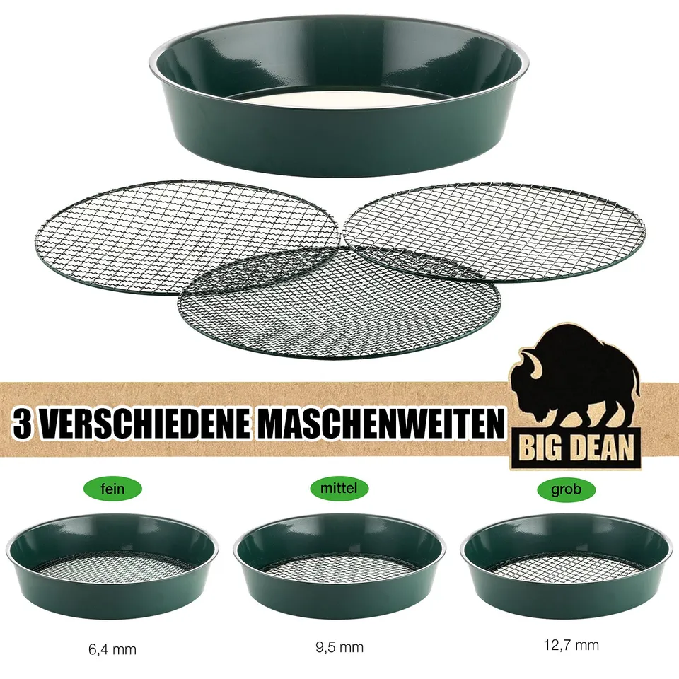 BigDean Gartensieb Metall Ø37cm Erdsieb 3 Einsätze grün
