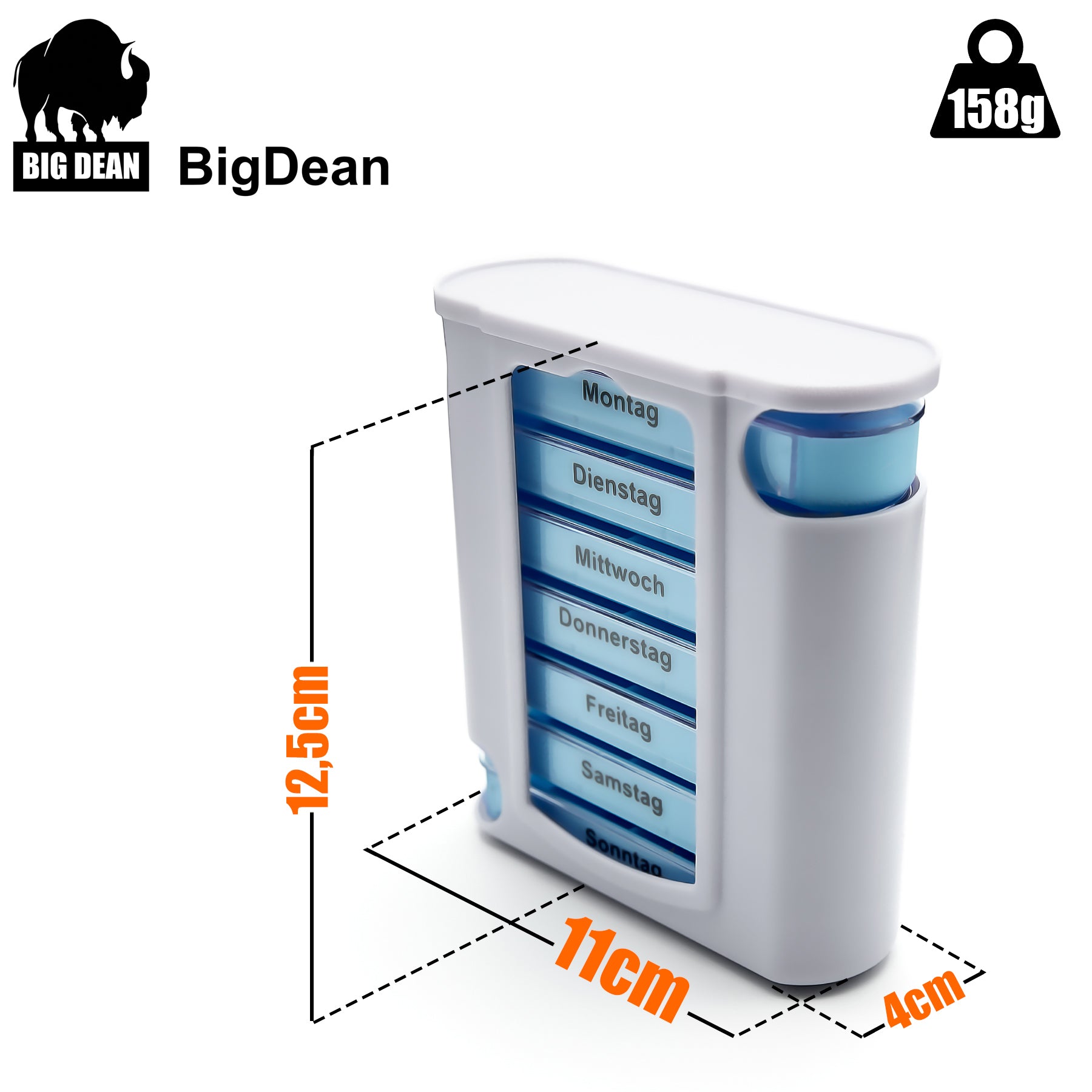 BigDean Tablettenbox 7 Tage 2er-Set Weiß 4-Fächer