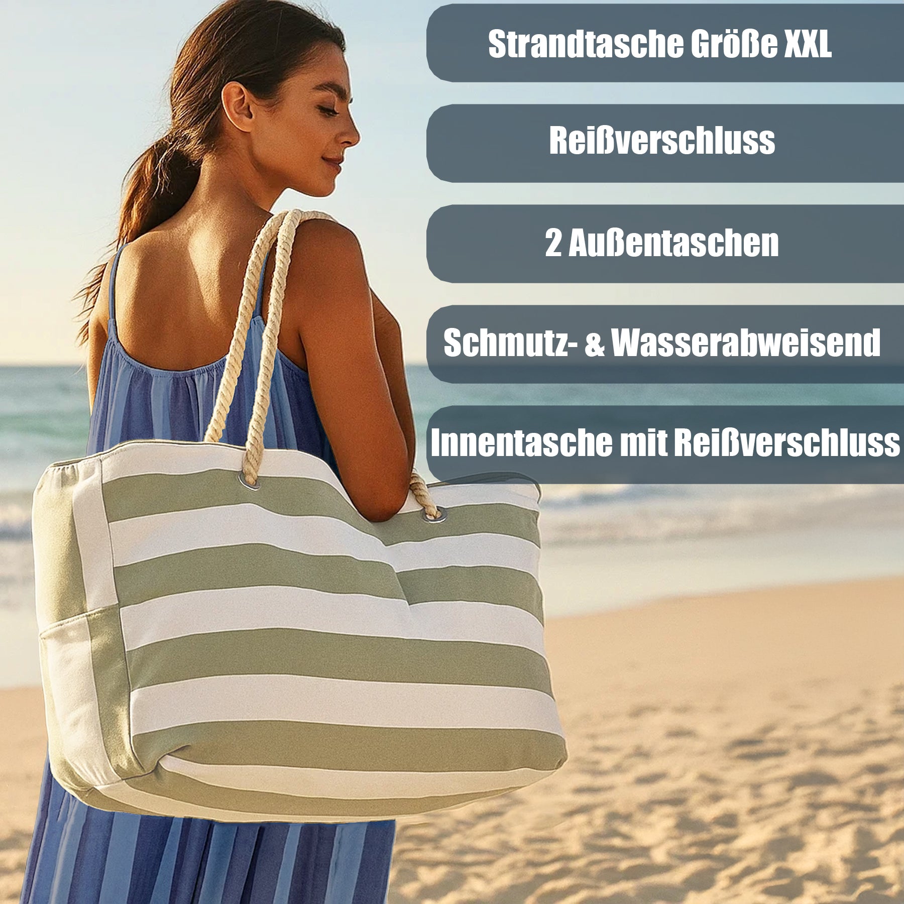 BigDean Strandtasche XXL Badetasche Reißverschluss wasserabweisend