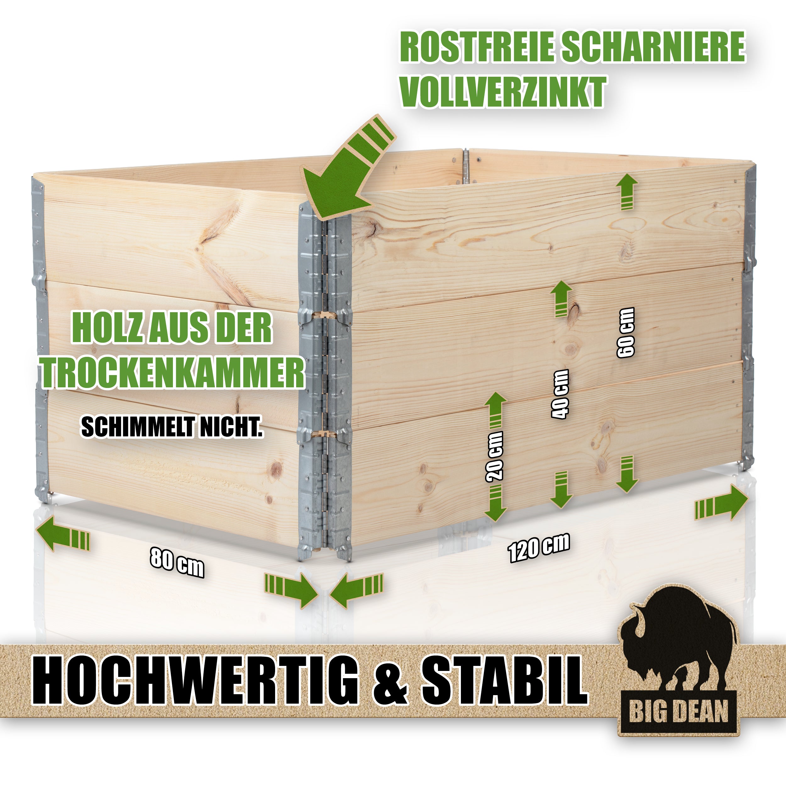 BigDean Hochbeet Holz 120x80 3er Set Palettenrahmen