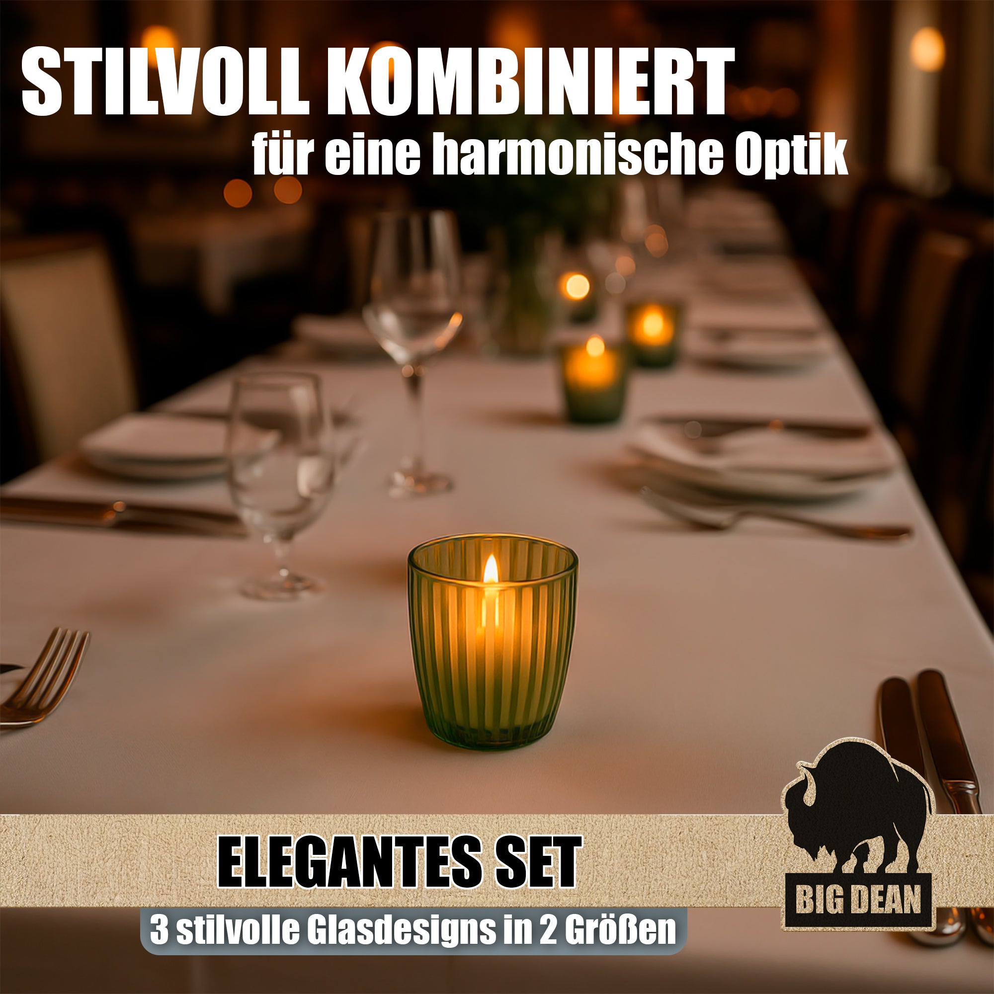 BigDean Haushalt Teelichthalter Glas grün 6er Set Tischdeko
