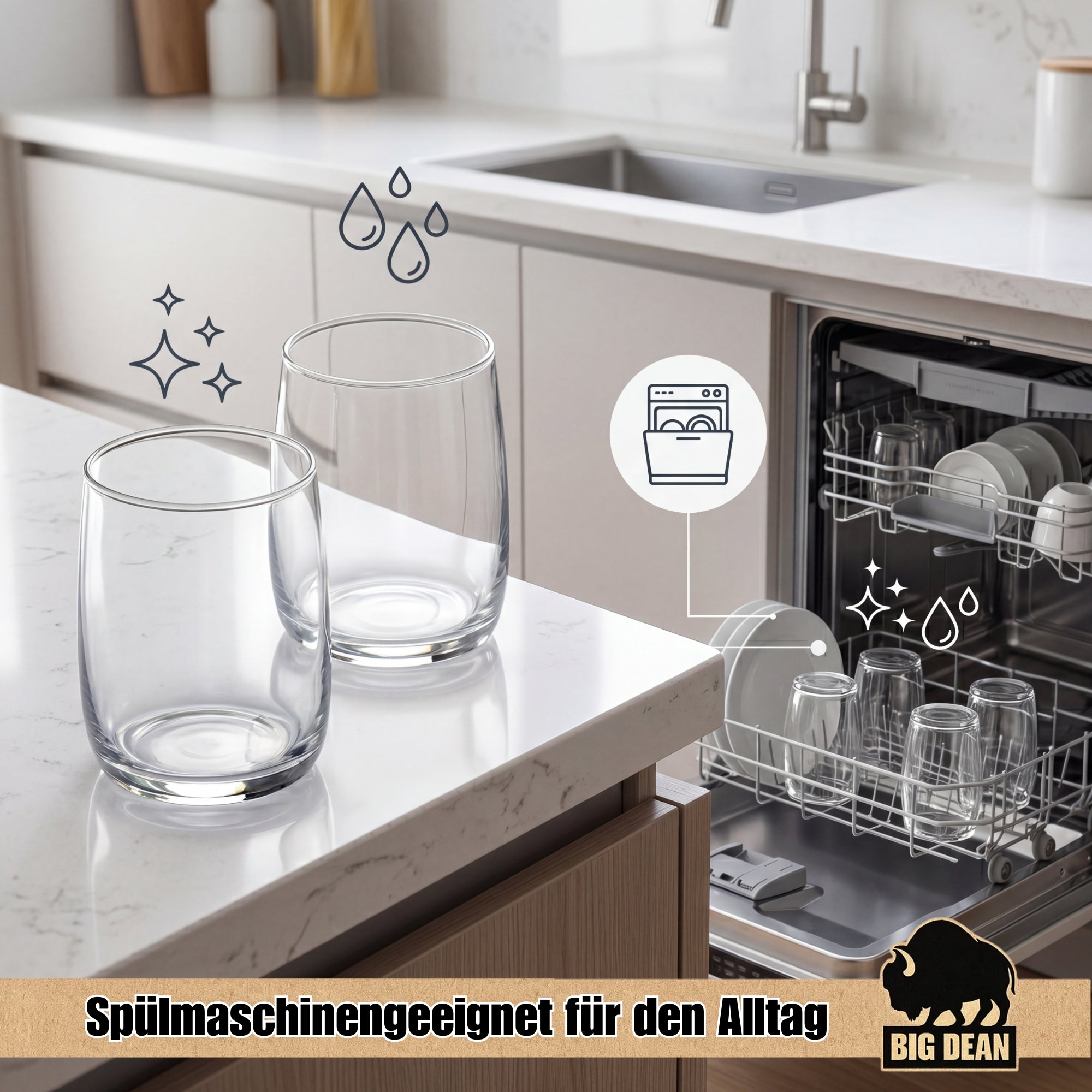 BigDean Gläser Set 6 Stück 320 ml Trinkgläser spülmaschinenfest