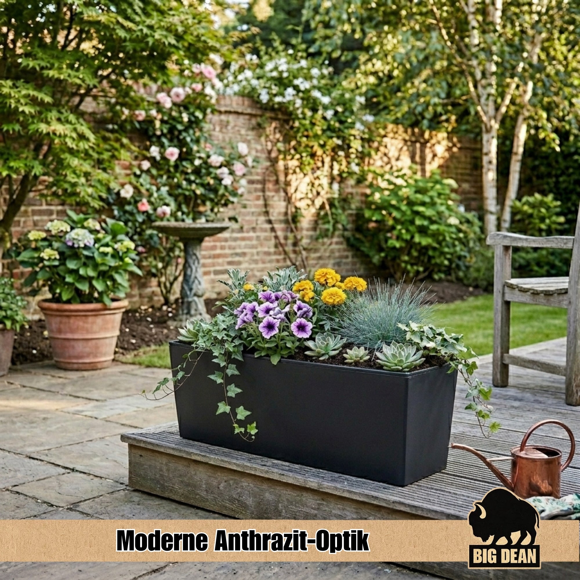 BigDean Pflanzkübel 77cm lang Blumenkübel mit Wassereinsatz