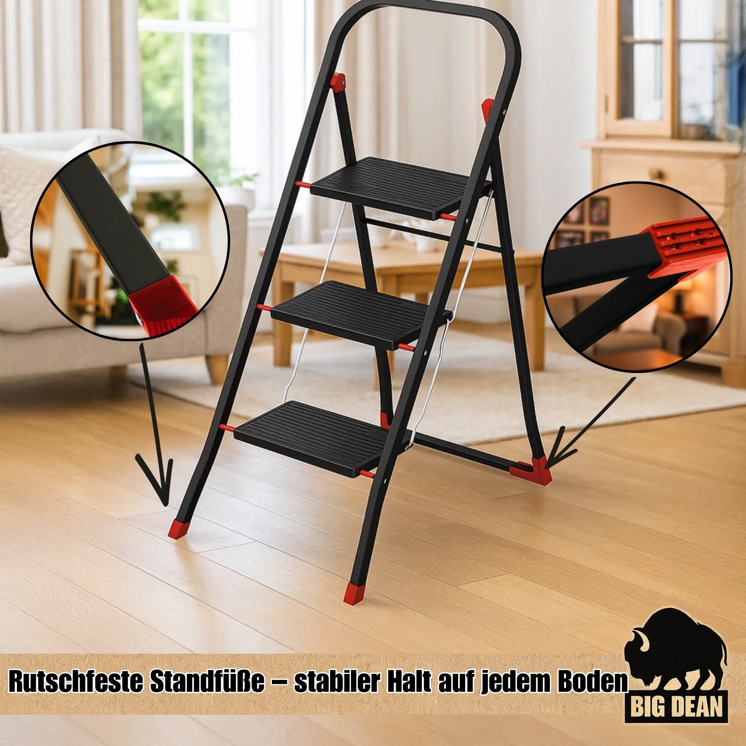 BigDean Haushalt Trittleiter 3 Stufen klappbar TÜV 150 kg