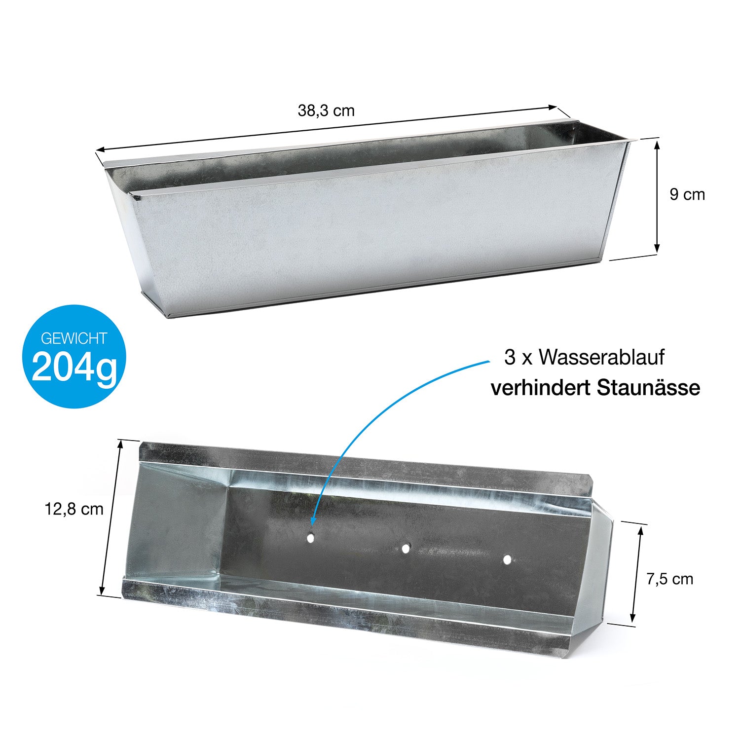 BigDean Garten Zink Paletten-Blumenkasten 38cm silber 8er verzinkt