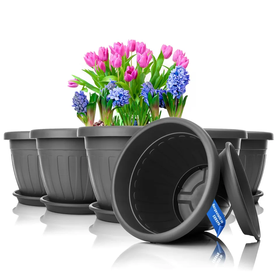 BigDean Garten Blumentopf ø33xH25 cm Anthrazit 6er Set