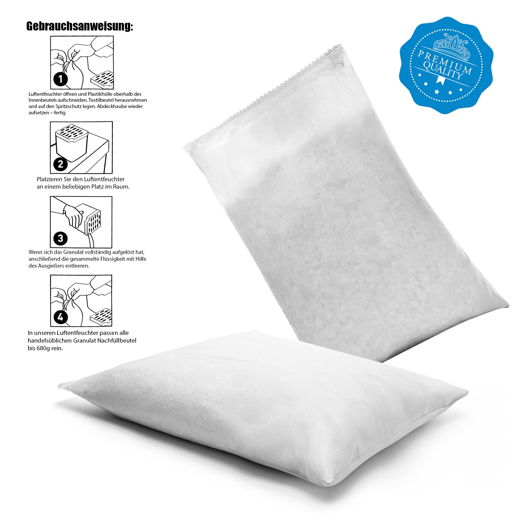 BigDean Luftentfeuchter Nachfüllpack 680g Granulat 4er