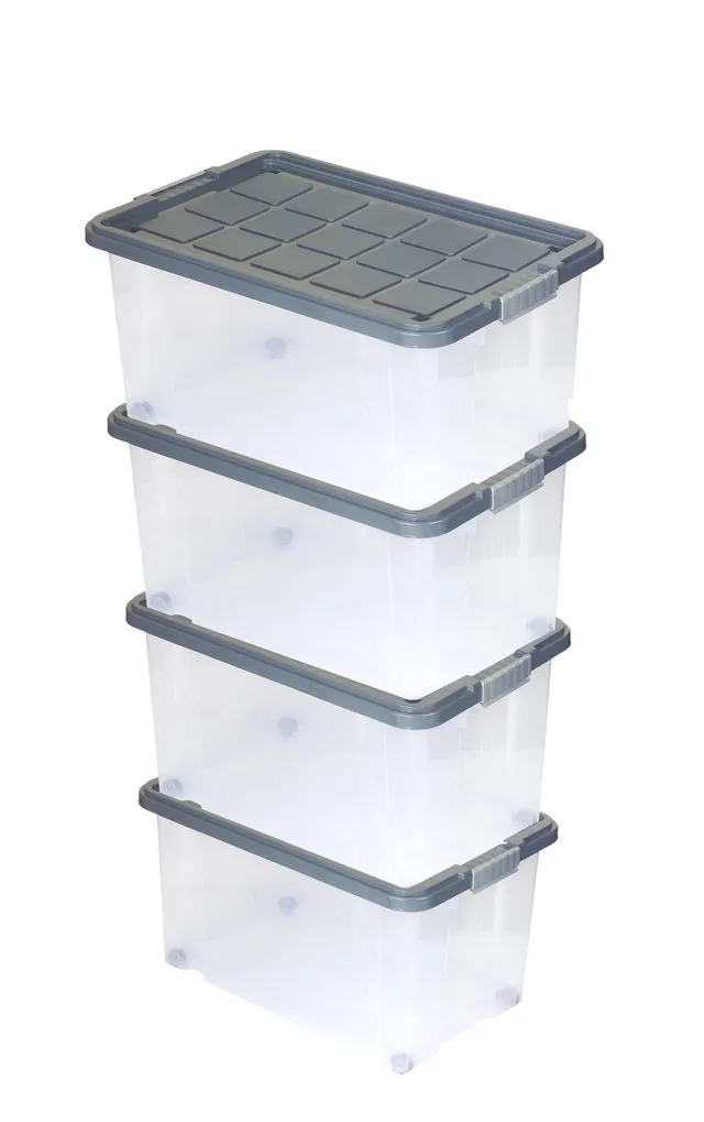 BigDean Aufbewahrung 4x Eurobox 60x40 Aufbewahrungsbox Stahlgrau Rollen