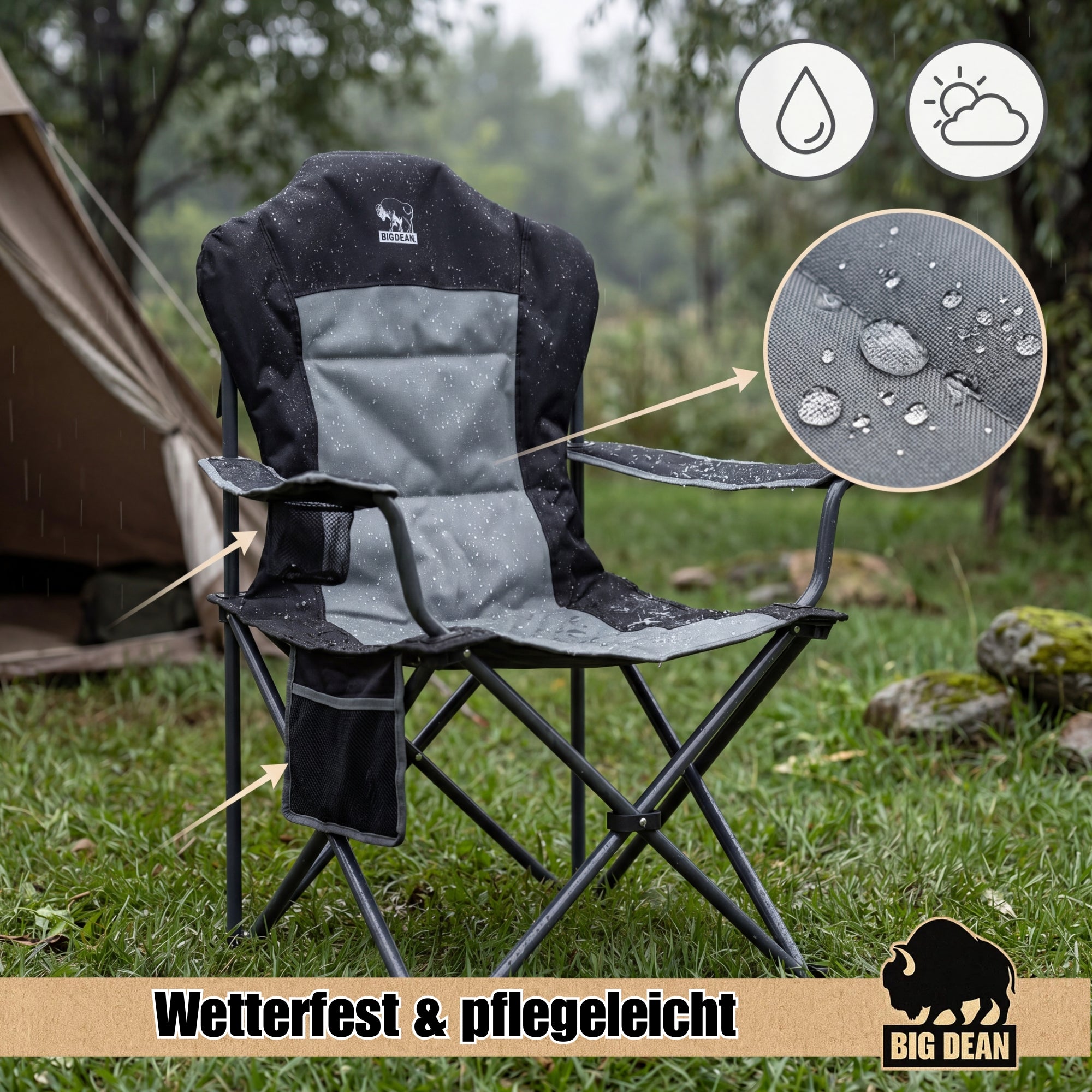 BigDean Campingstuhl Faltbar Hochlehner 160kg 2 Stück Set