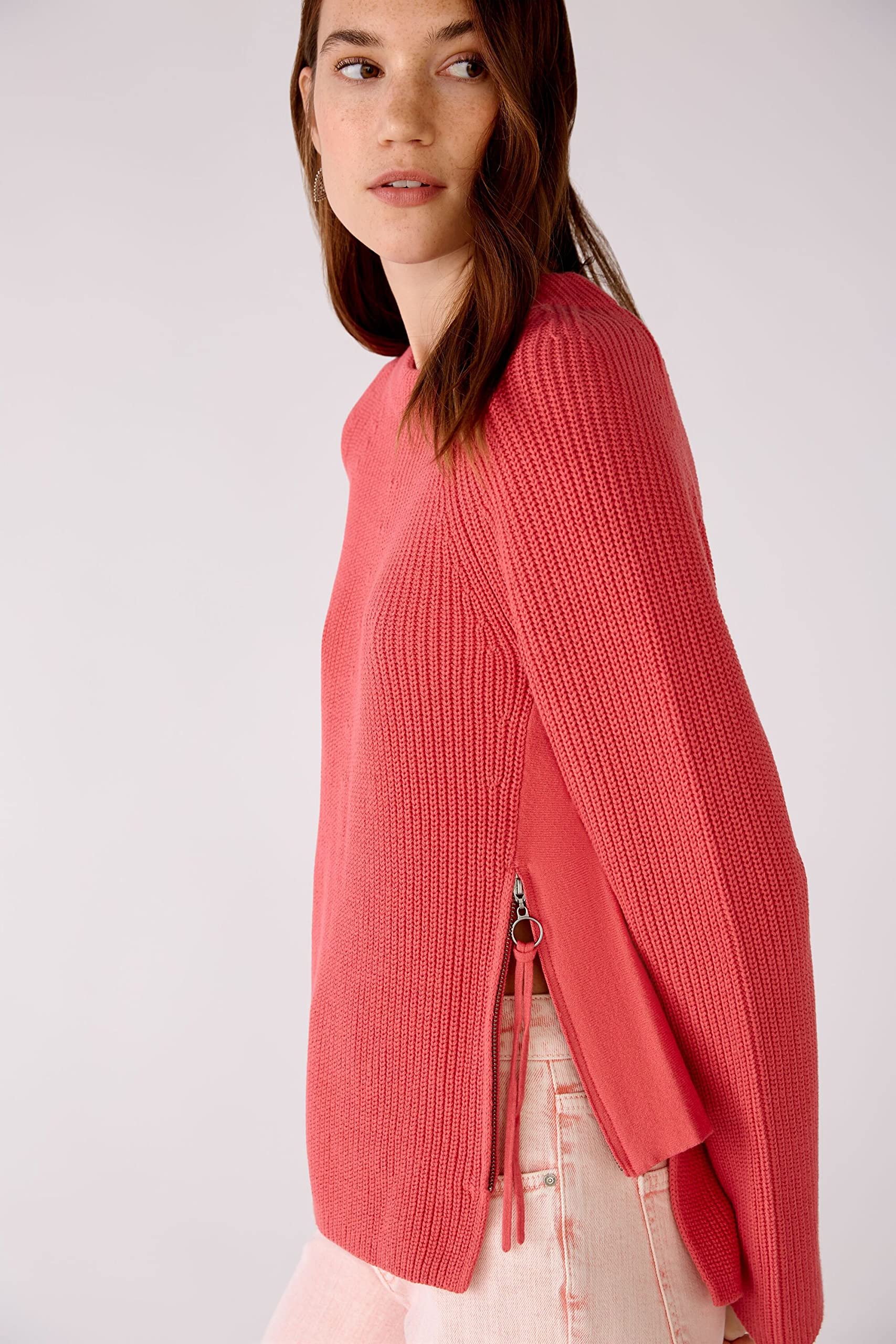Oui Rubi Damen Pullover mit Reißverschluss Uni Baumwolle