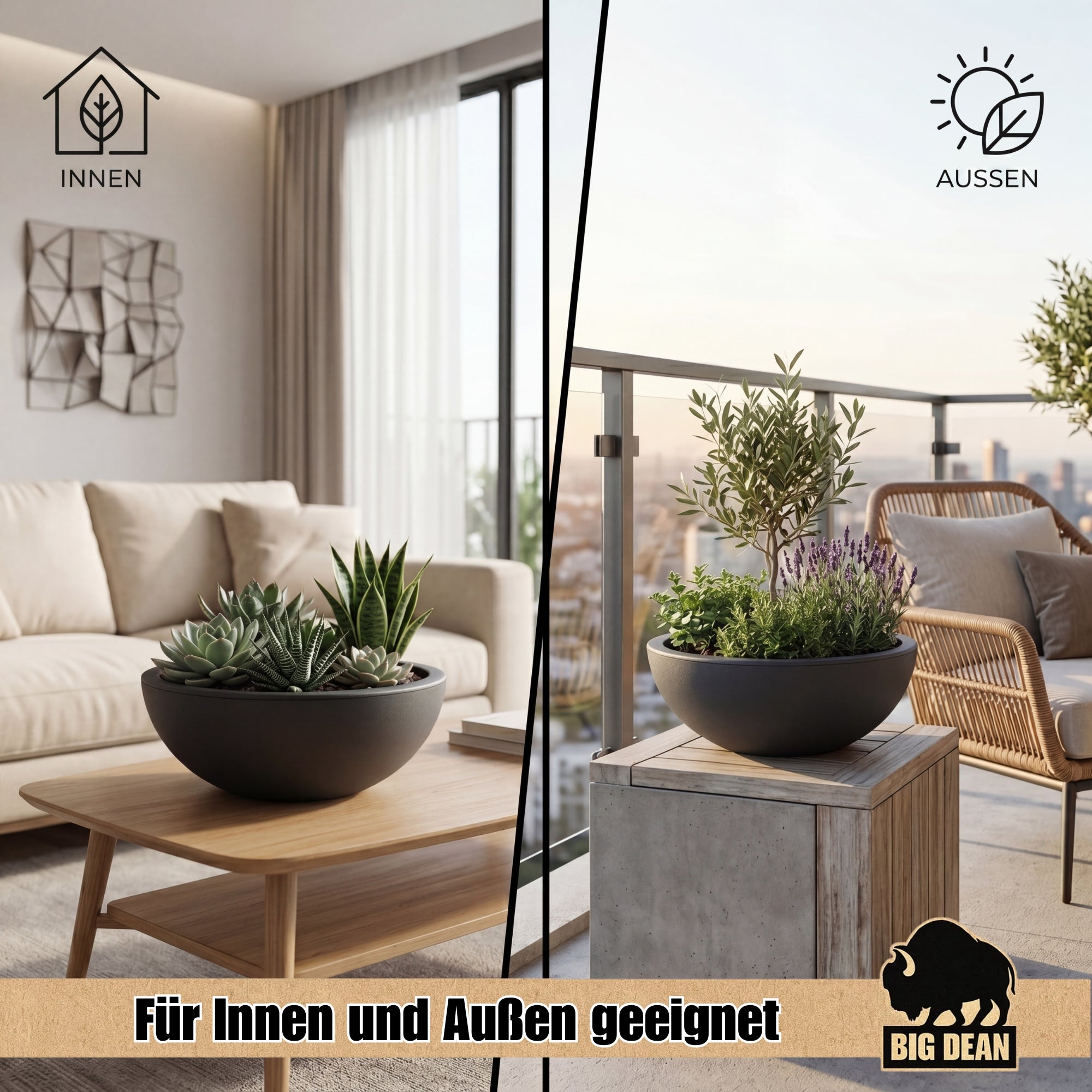 BigDean Pflanzschale rund 39 cm anthrazit 2 Stück