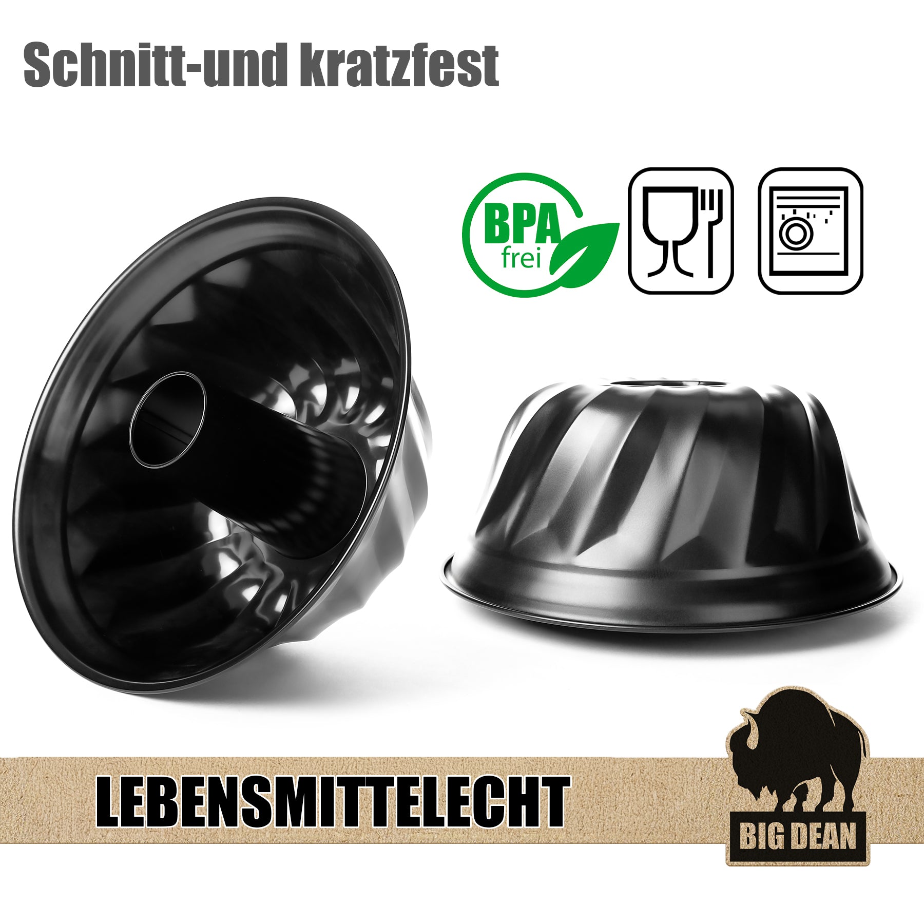 BigDean Küche Gugelhupfform 25 cm antihaft Carbonstahl Backform