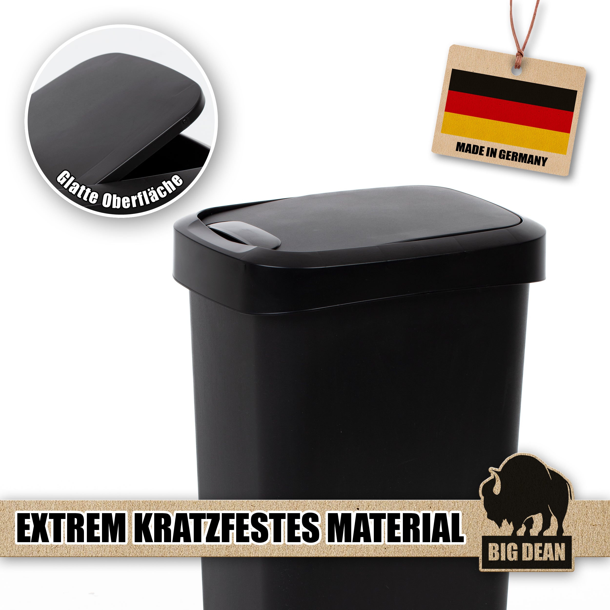 BigDean Mülleimer 50 Liter schwarz Schwingdeckel