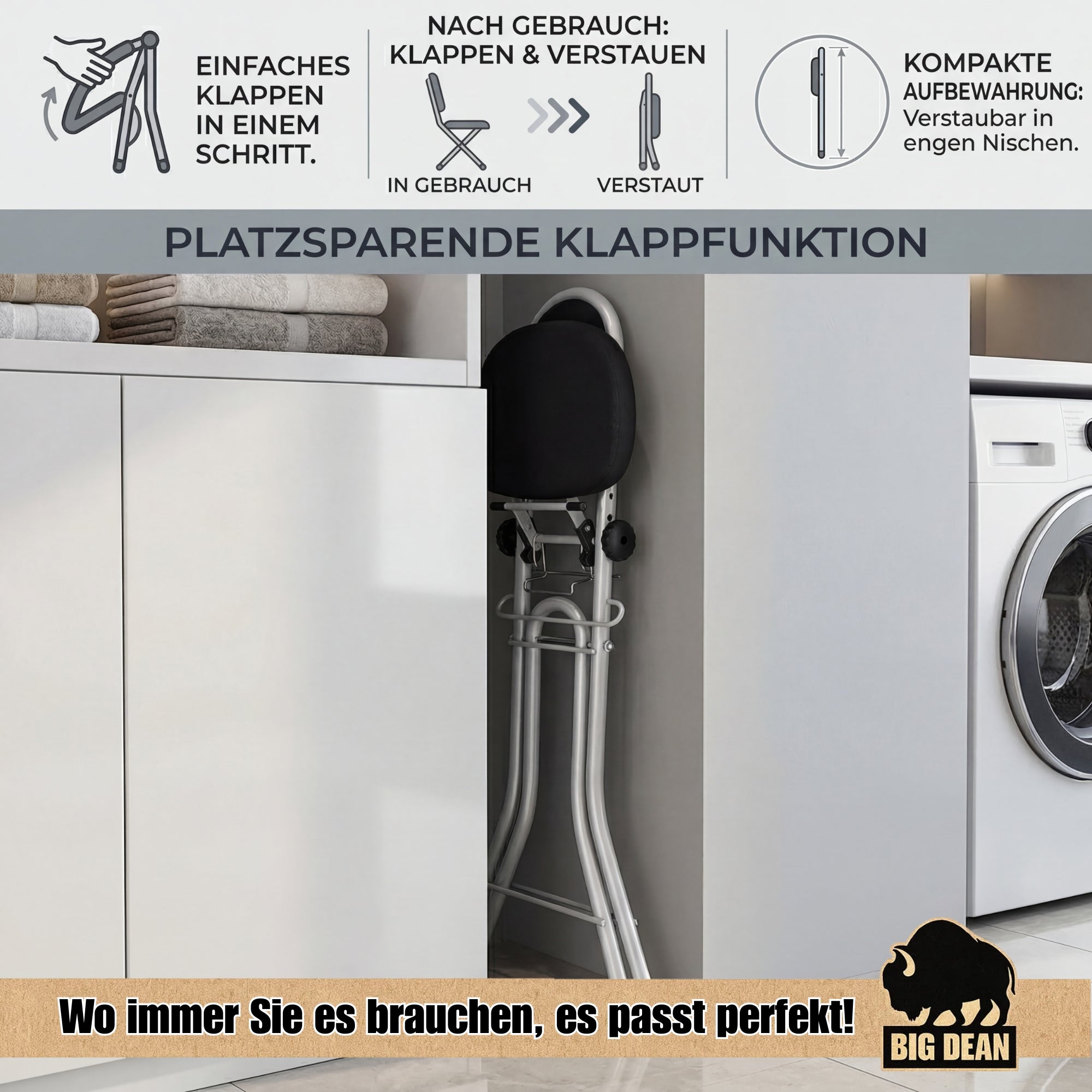 BigDean Haushalt Bügelstehhilfe klappbar höhenverstellbar