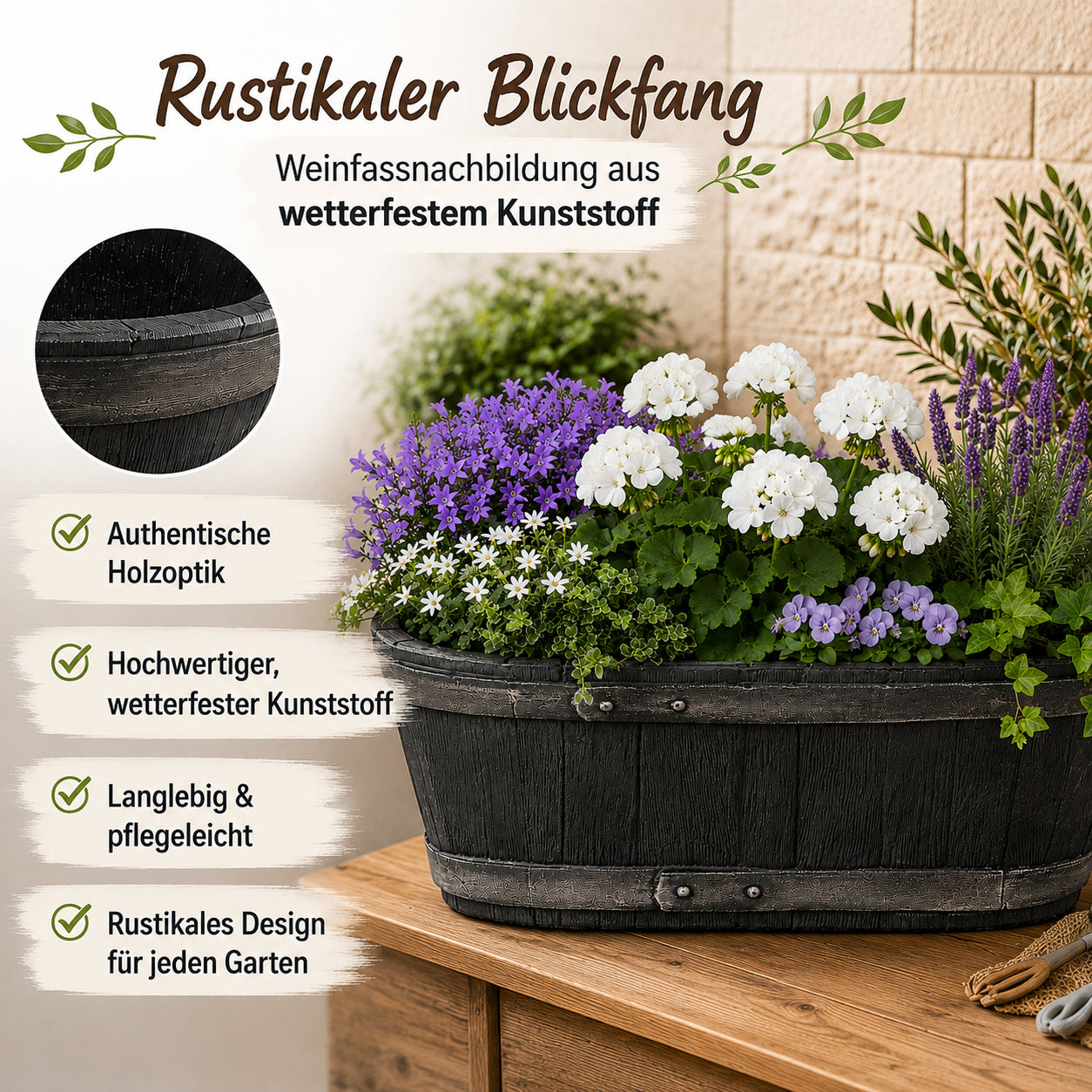 BigDean Weinfass Eichenfass oval Kunststoff 58cm Holzoptik