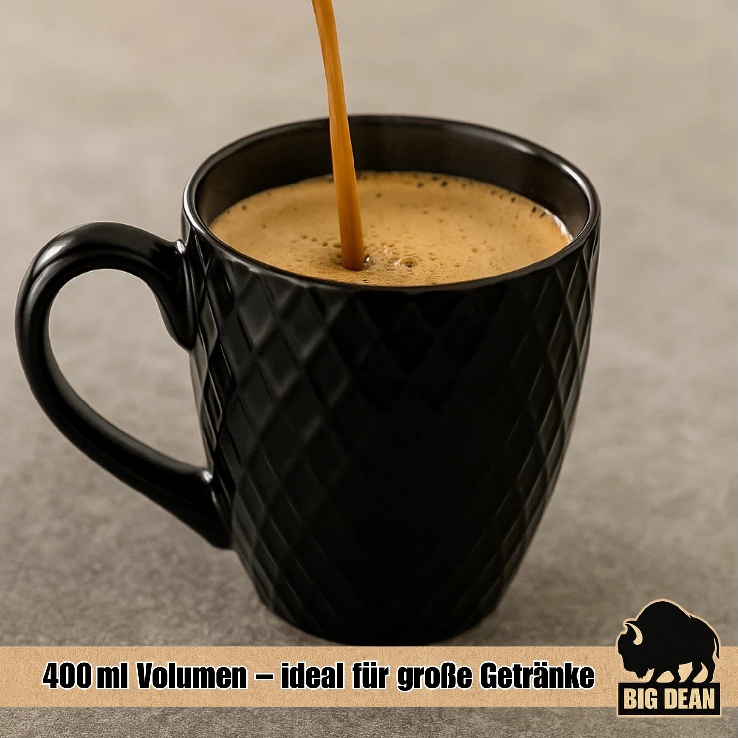 BigDean Küche Kaffeetassen 400ml schwarz matt 6er Keramik
