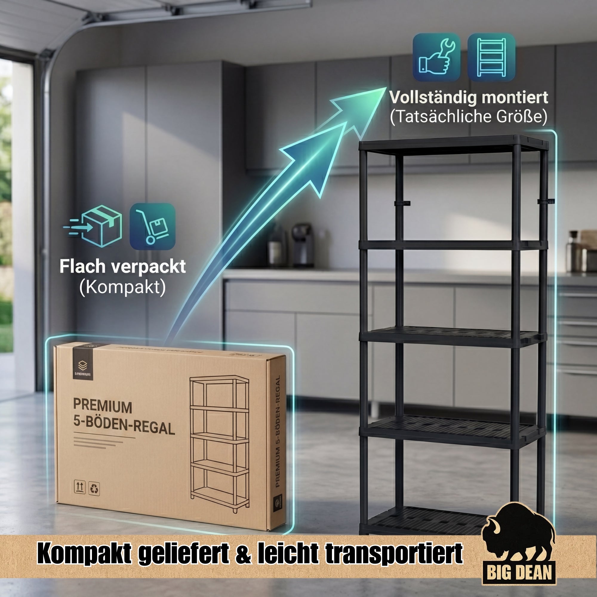 BigDean Schwerlastregal 172x71x35 cm 5 Böden 145 kg Keller