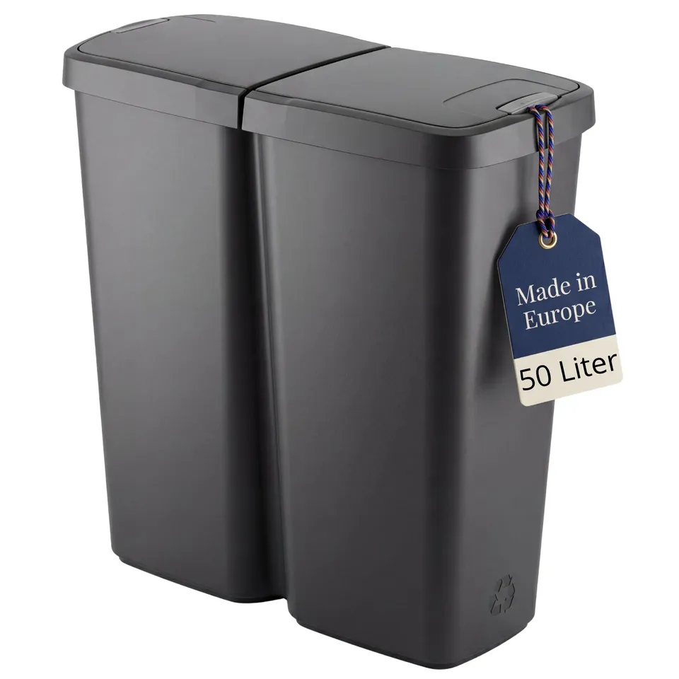 BigDean Duo Bin Mülleimer 2x25L Anthrazit Mülltrennung