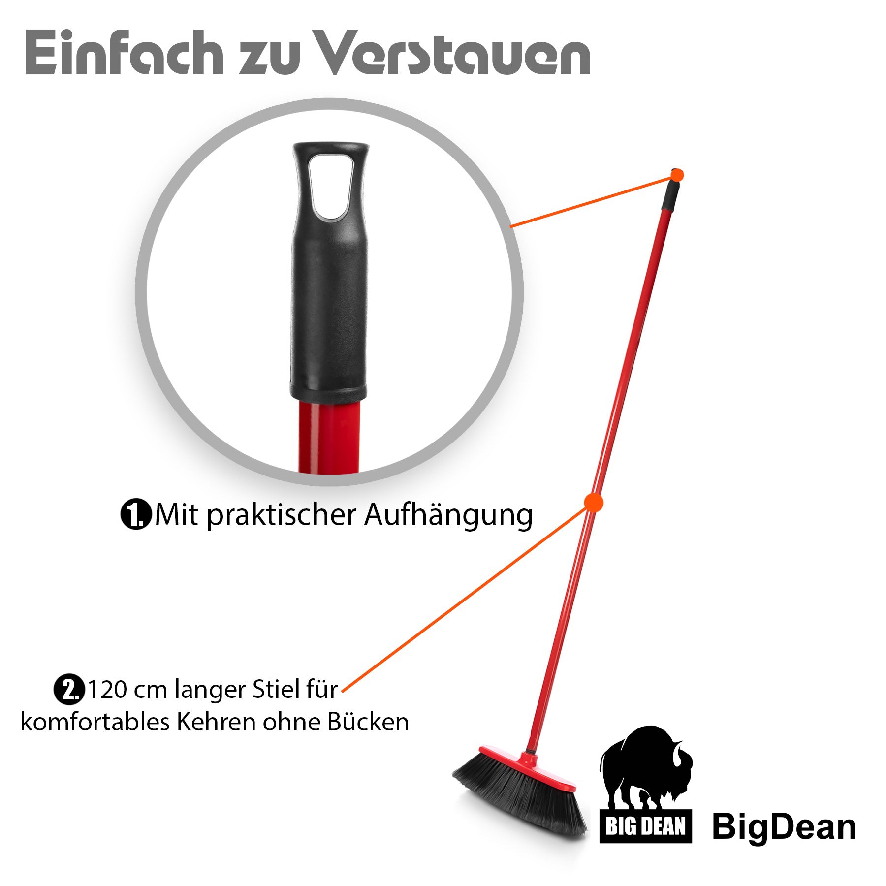BigDean Besen mit Stiel 30cm Zimmerbesen 2er Set weich Rot