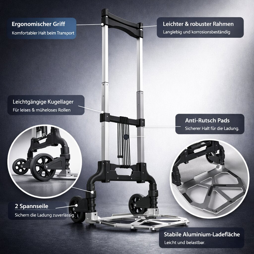 BigDean Transportkarre klappbar Aluminium Sackkarre 70 kg