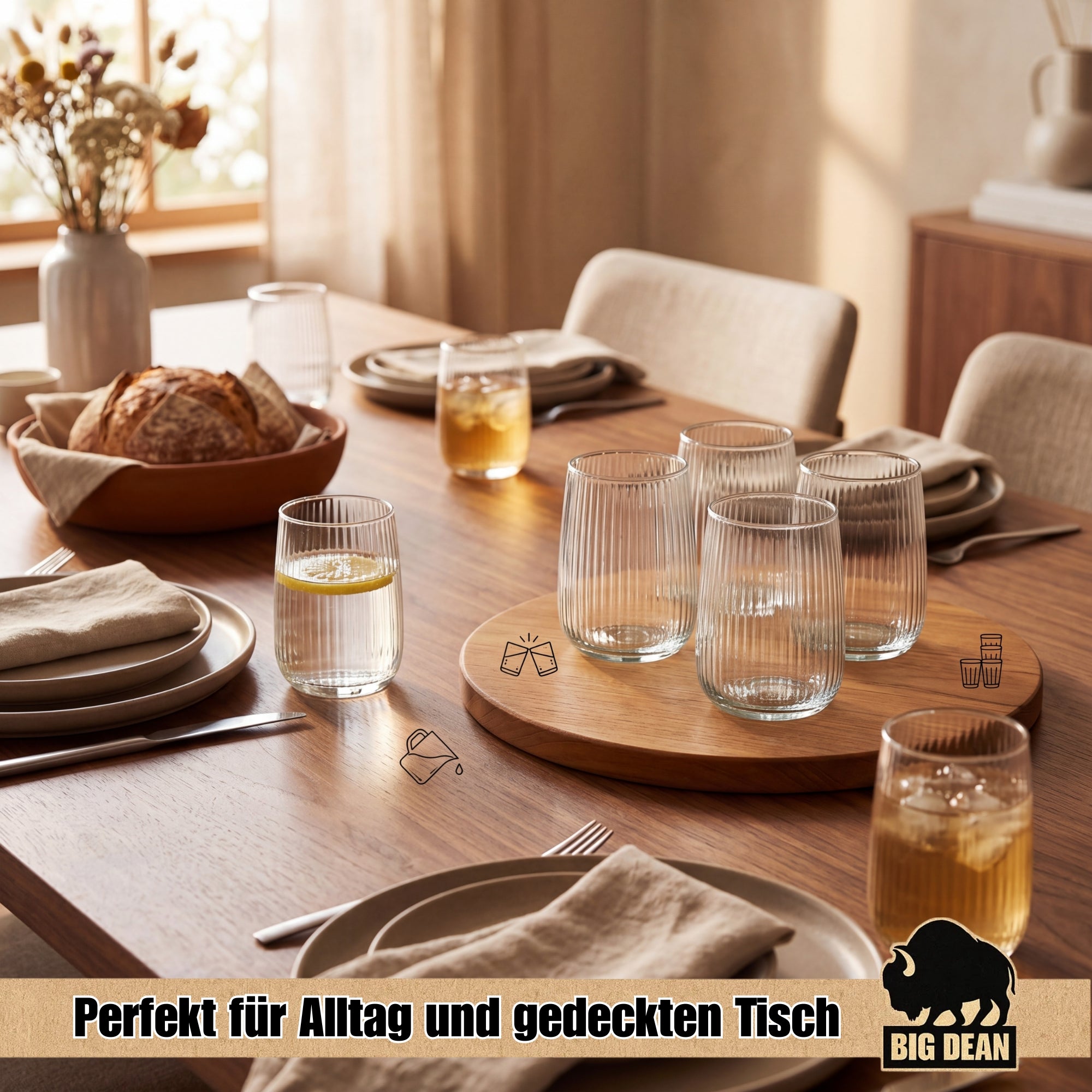 BigDean Küche Trinkgläser Geriffelt 320ml 6er Set spülmaschinenfest