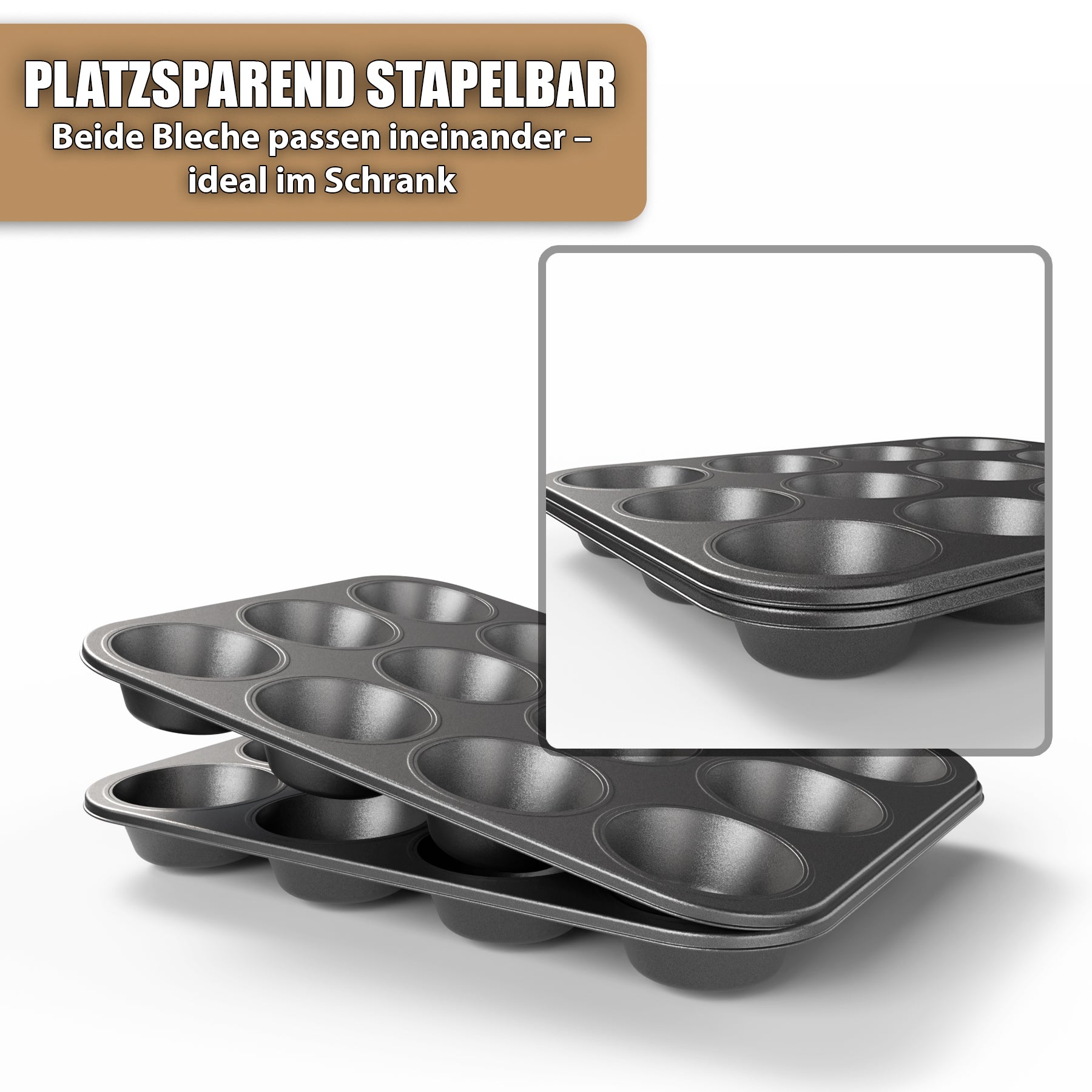 BigDean Muffin Backform 2er Set antihaft Carbonstahl