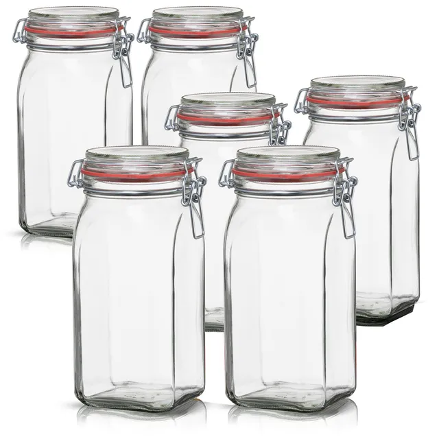 BigDean Küche & Vorrat 1,5 L Vorratsgläser 6er eckig Bügelverschluss