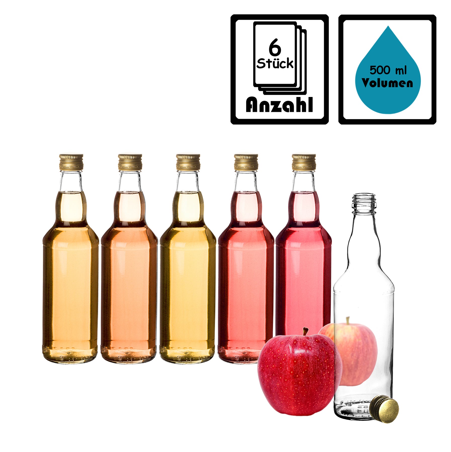 BigDean Küche & Vorrat Glasflasche 500ml Gold 6er Set