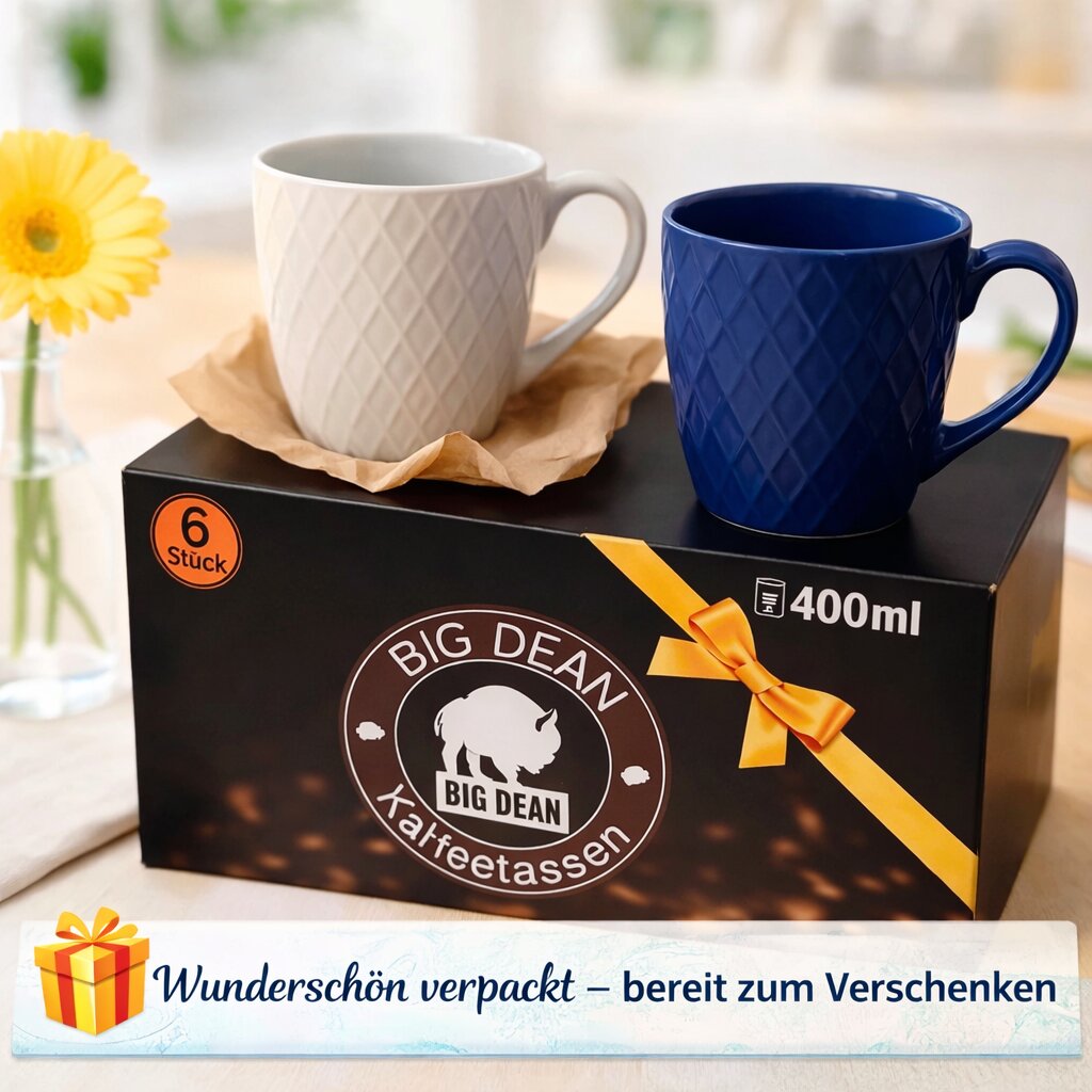 BigDean Kaffeebecher 400ml matt 6er-Set Steingut Tassen