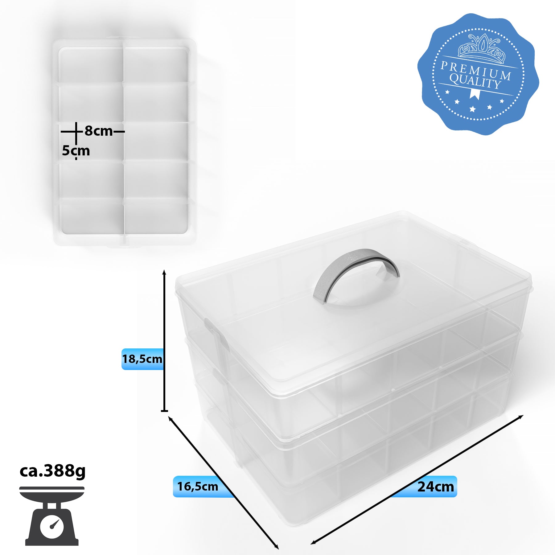 BigDean Aufbewahrung Sortierbox Transparent 21 Fächer mit Griff