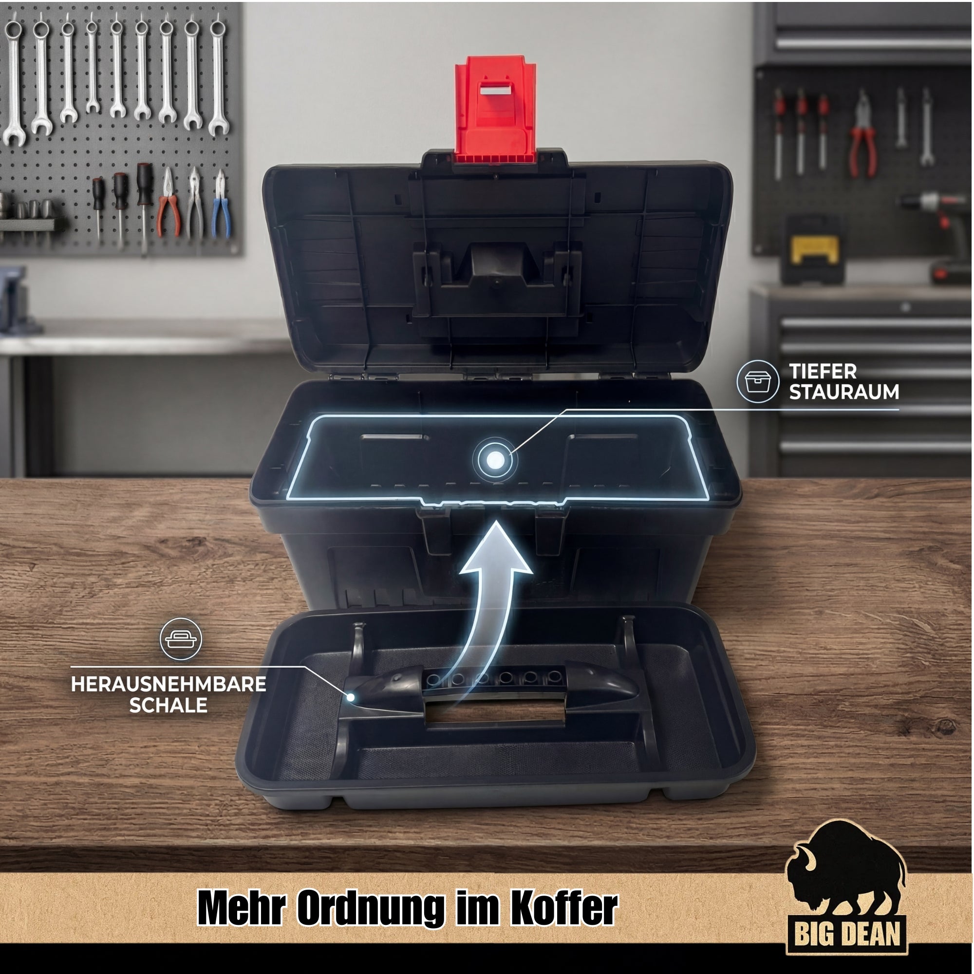 BigDean Werkzeugkoffer Leer 32 cm mit Ablage robust