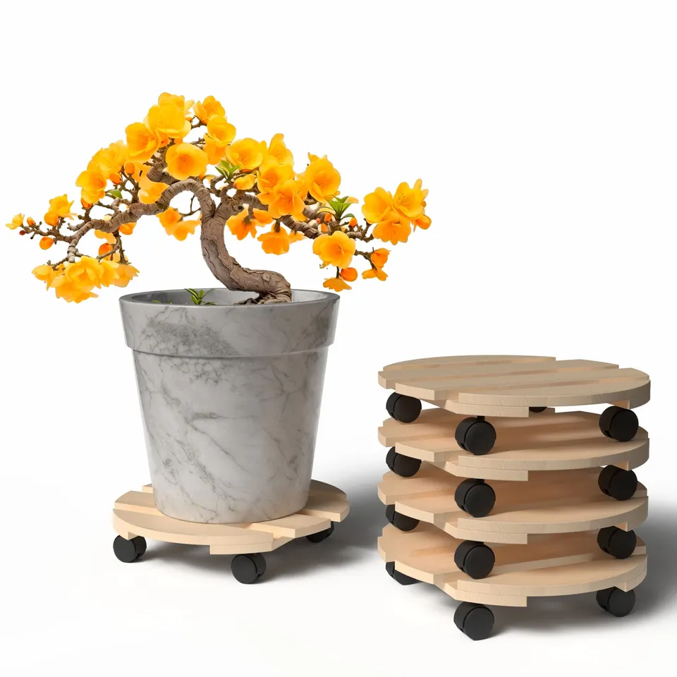 BigDean Pflanzenroller Holz Rund 30cm 5er Set 120kg